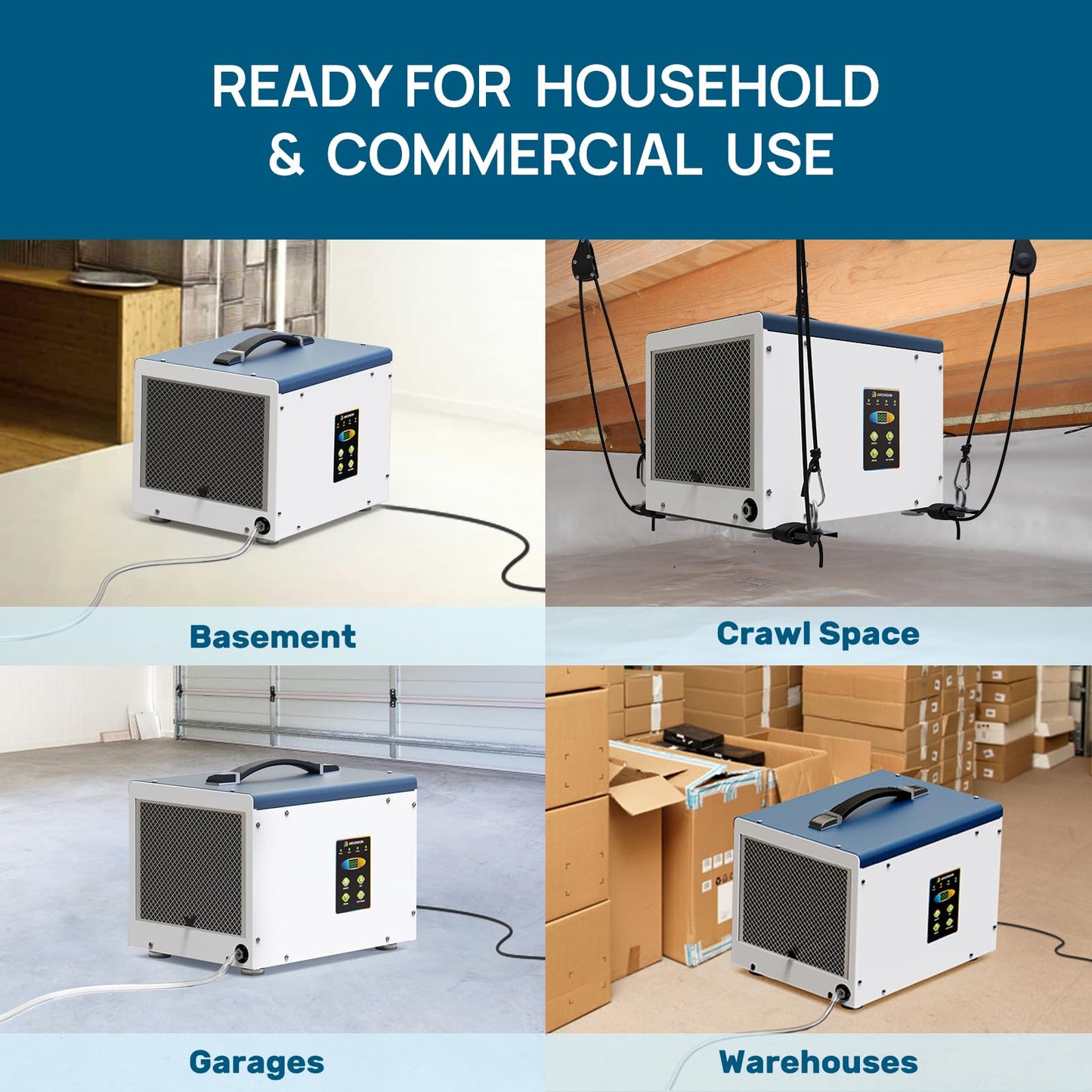 ARGENDON Crawlspace Dehumidifier with Pump, 70 Pint Commercial Dehumidifier for Basement with Drain Hose, Auto Defrost, Memory Starting, Compact, GLGR, Up to 1000 Sq Ft, 5 Years Limited Warranty