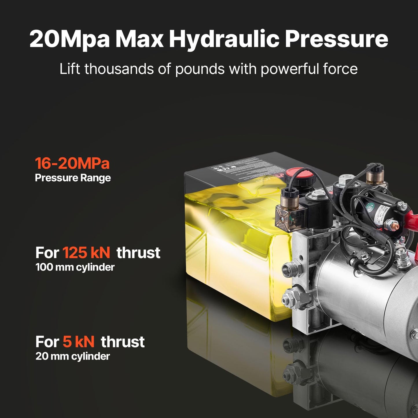 VEVOR 4 Quart Hydraulic Power Unit, Double Acting Dump Trailer Pump, 3200 PSI Max Relief Pressure & 0.91 GPM Flow Rate, DC 12V Hydraulic Pump with Metal Reservoir for Dump Trailer Car Lifting, Black