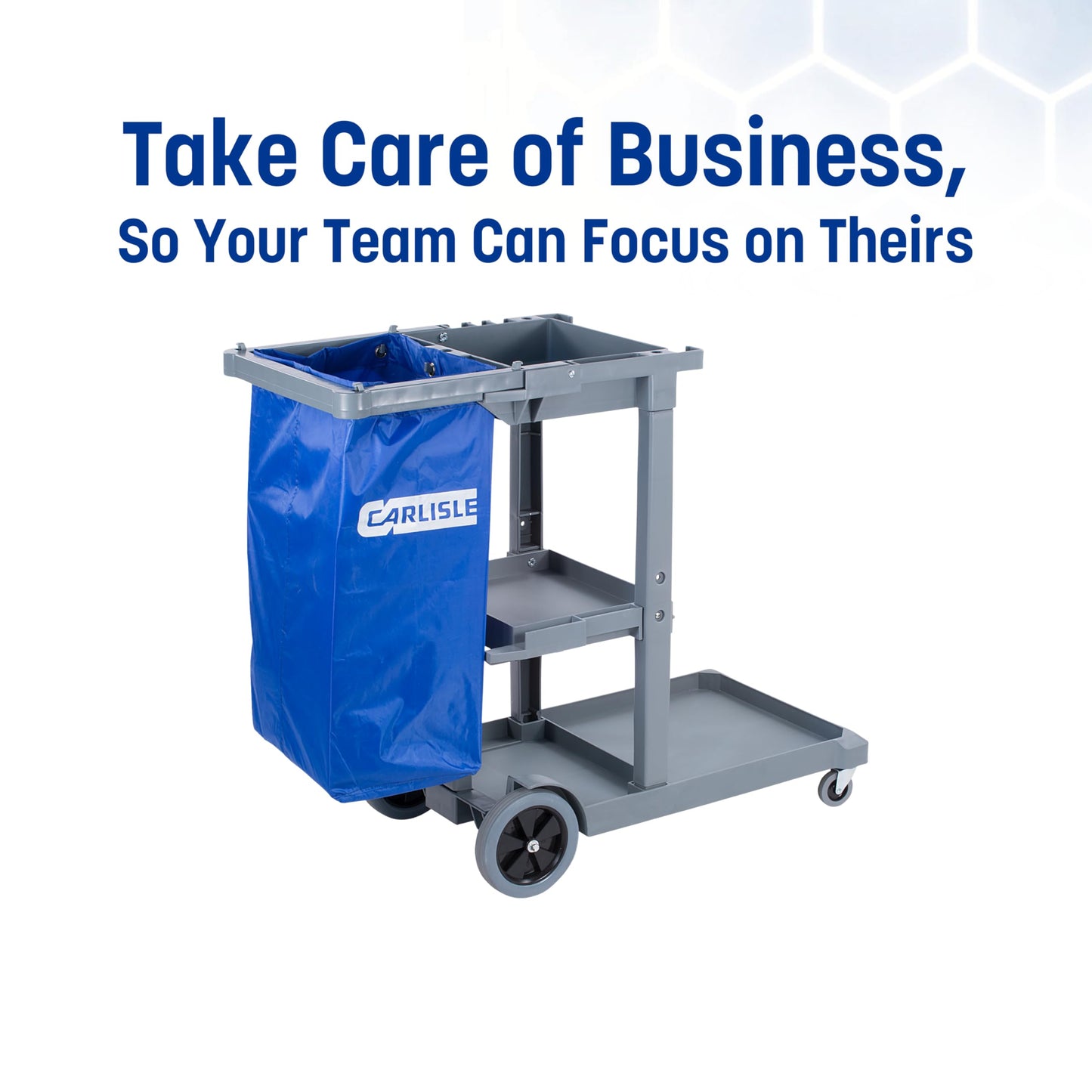 Carlisle FoodService Products Janitorial Cart Long Platform Cart with 25 Gallon Trash Bag for Restaurants, Hospitals, and Schools Plastic, 49 X 21 X 39 Inches, Gray