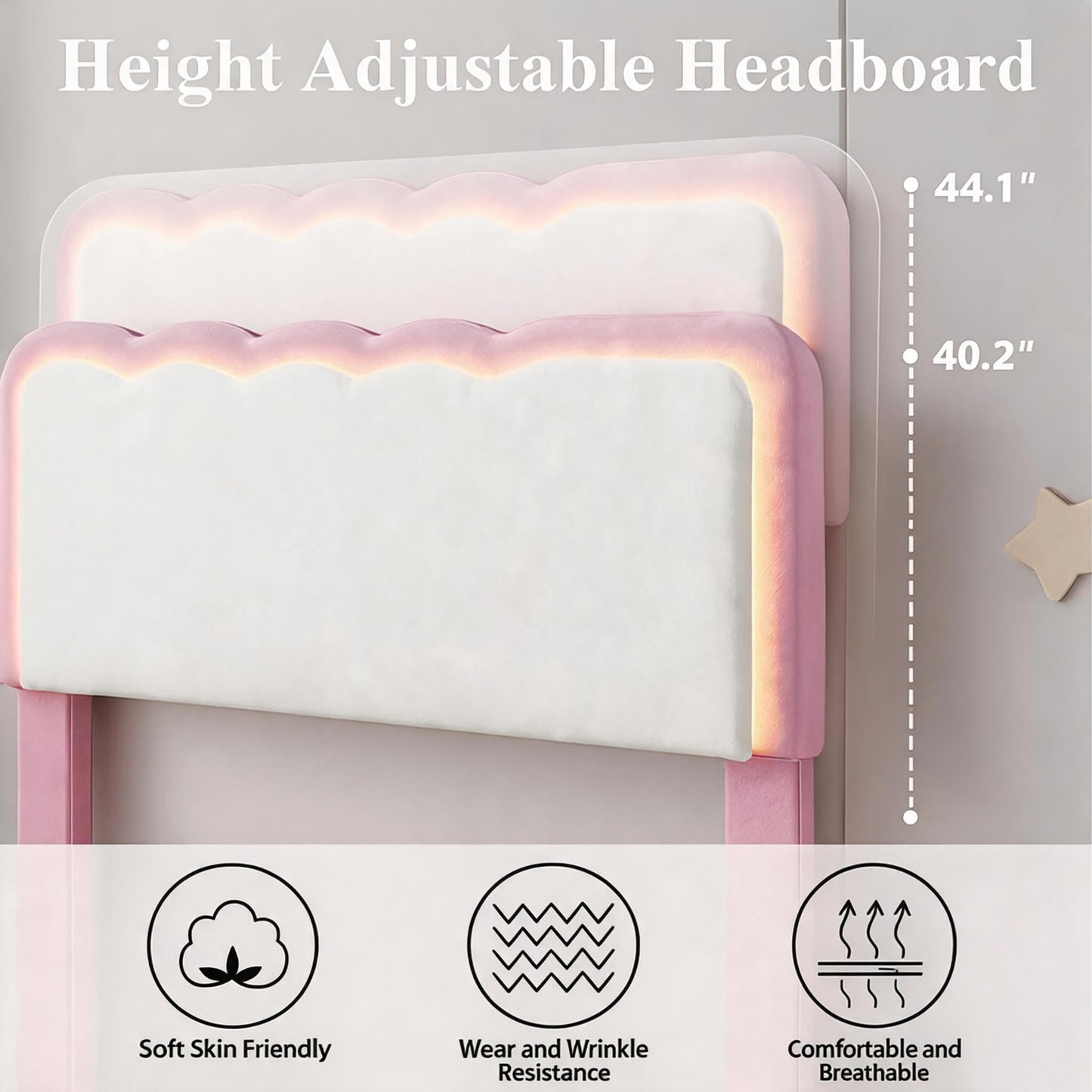IDEALHOUSE Full Upholstered LED Bed Frame with Storage Drawer and Adjustable Headboard, Velvet Princess Platform Bed for Kids/Girls/Boys, Heavy Duty Metal Support, No Box Spring Needed, Pink