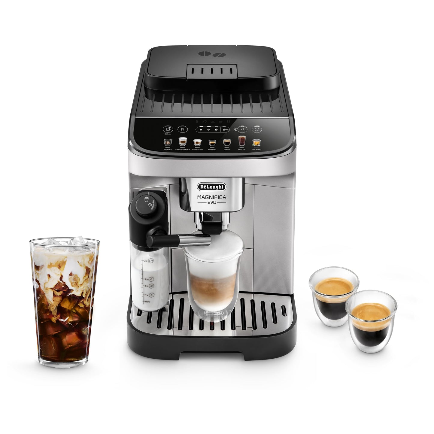 De'Longhi Magnifica Evo Automatic Espresso & Coffee Machine with Auto Milk Frother, Built-in Grinder & Auto-Clean Function - For Latte, Cappuccino, Americano, Iced Coffee, ECAM29084SB , Silver