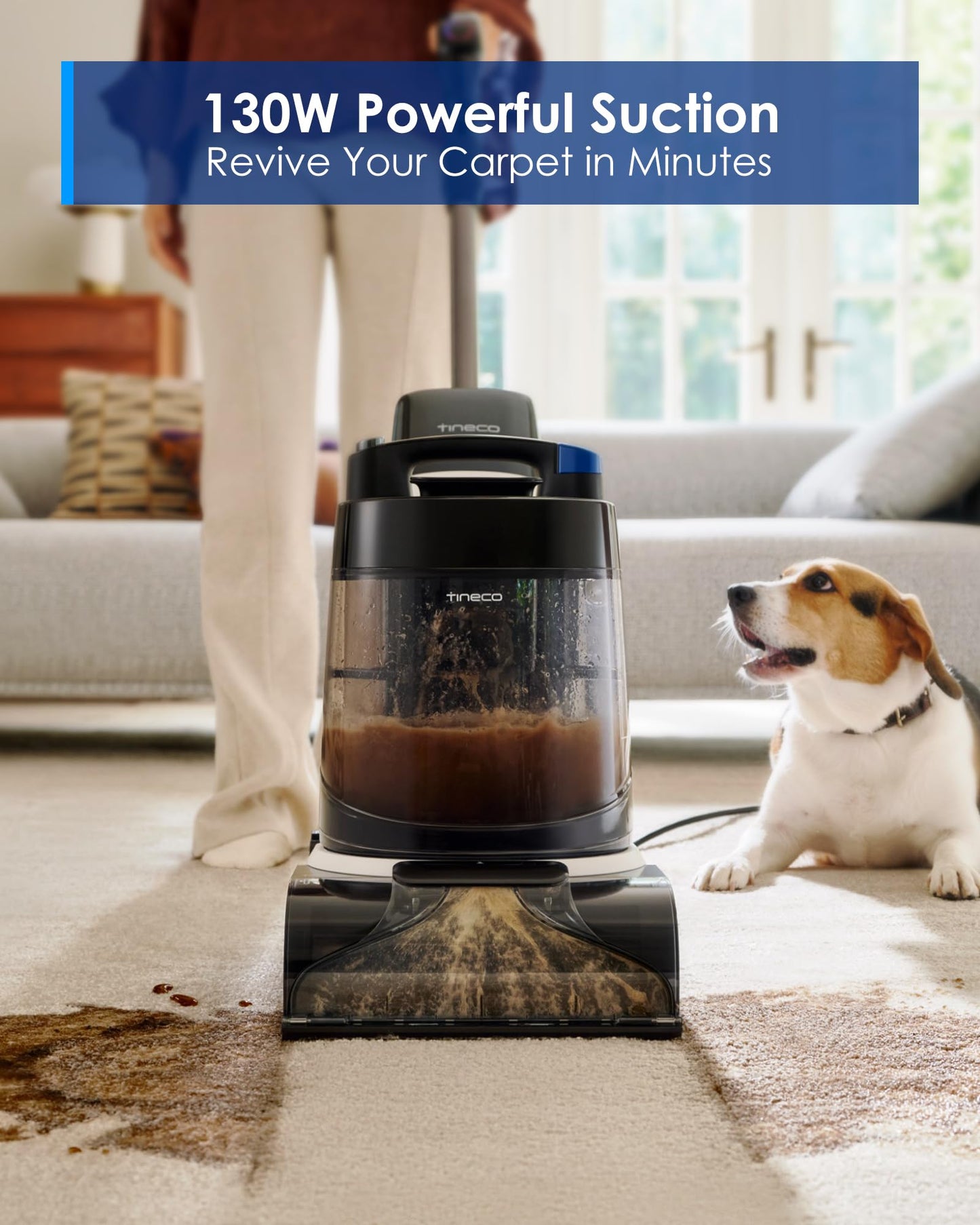 Tineco CARPET ONE Cruiser Smart Carpet Cleaner, Self-Cleaning and FlashDry, Deep Cleaning for Pet, Carpet and Upholstery, 167℉ PowerDry, 130W Powerful suction SmoothPower