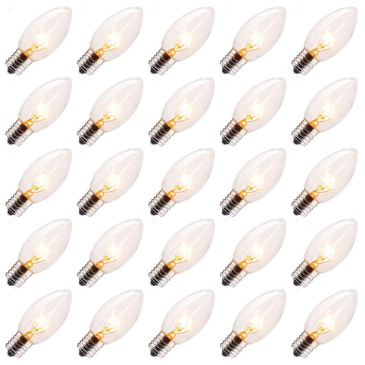 Minetom C9 Clear Replacement Bulbs for Christmas Lights, 100 Pack, E17 Intermediate Base, 7 Watt, Warm White