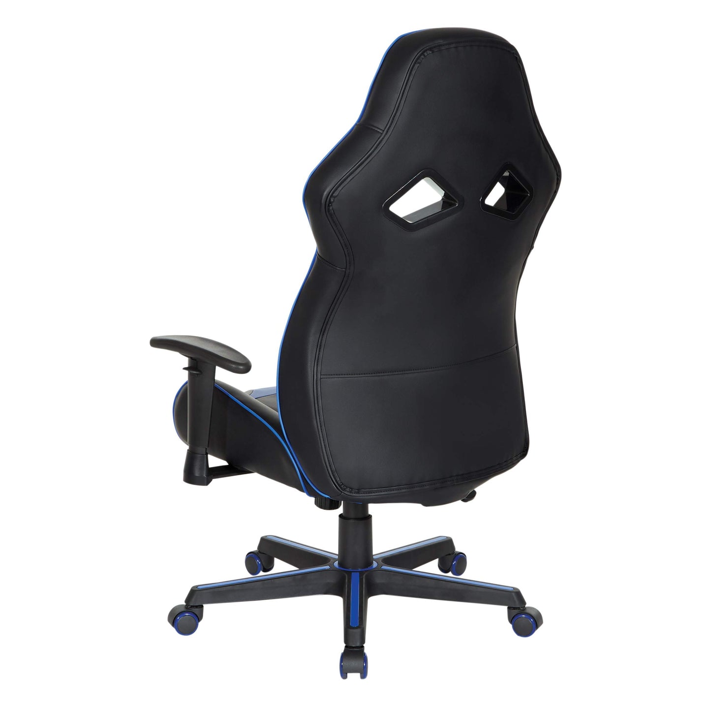 OSP Home Furnishings Vapor Ergonomic Adjustable High Back Faux Leather Gaming Chair with Coil Spring Seat and Integrated Cooling Airflow, Blue Accents