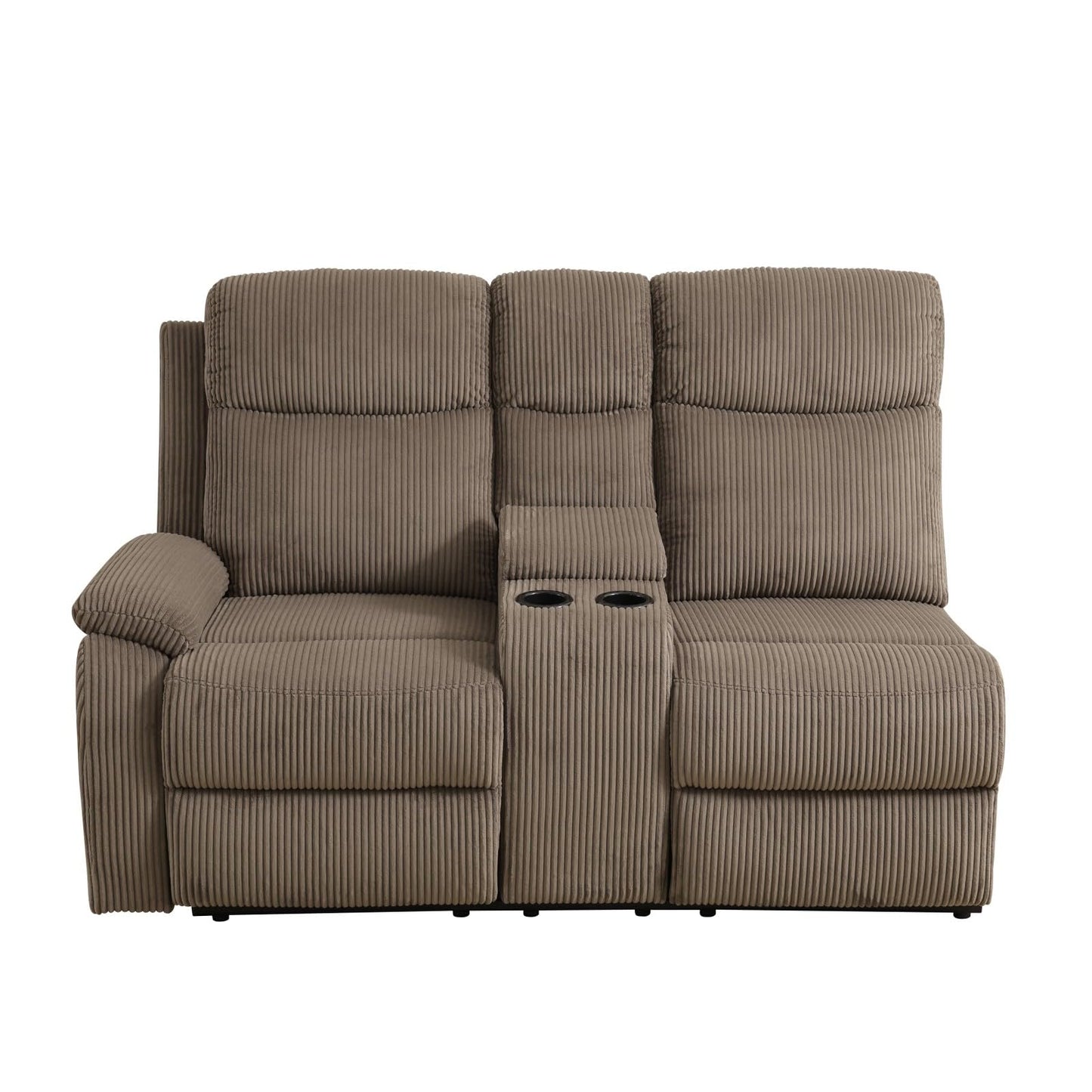 UOCFYK Recliner Sectional Sofa Set, L-Shaped Reclining Couch with 2 Recliner Seats, Reclining Corner Couches with Cup Holder and Storage Console for Home Theater & Living Room, Light Brown