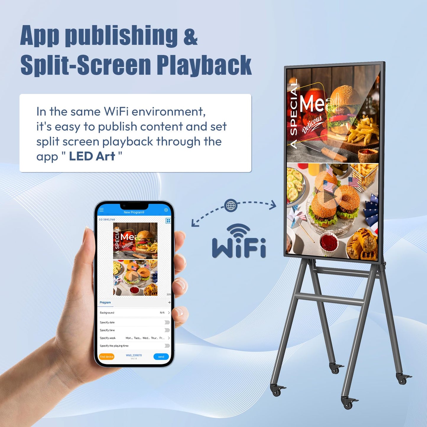 QIXZOCV MWE 43 Inch Mobile Digital Signage Display Touchscreen Kiosk with Flight Case, Portable LCD Screen with Screen Mirroring App Publishing, Advertising Display Poster, Android OS