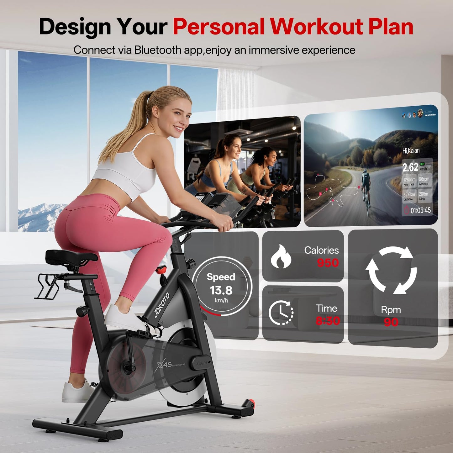 JOROTO X2/X2PRO/X4S Exercise Bike, Professional Stationary Bikes for Home with 35LBS Dual Solid Flywheels, Low Noise Indoor Cycling Bike with 300/330LBS Weight Capacity