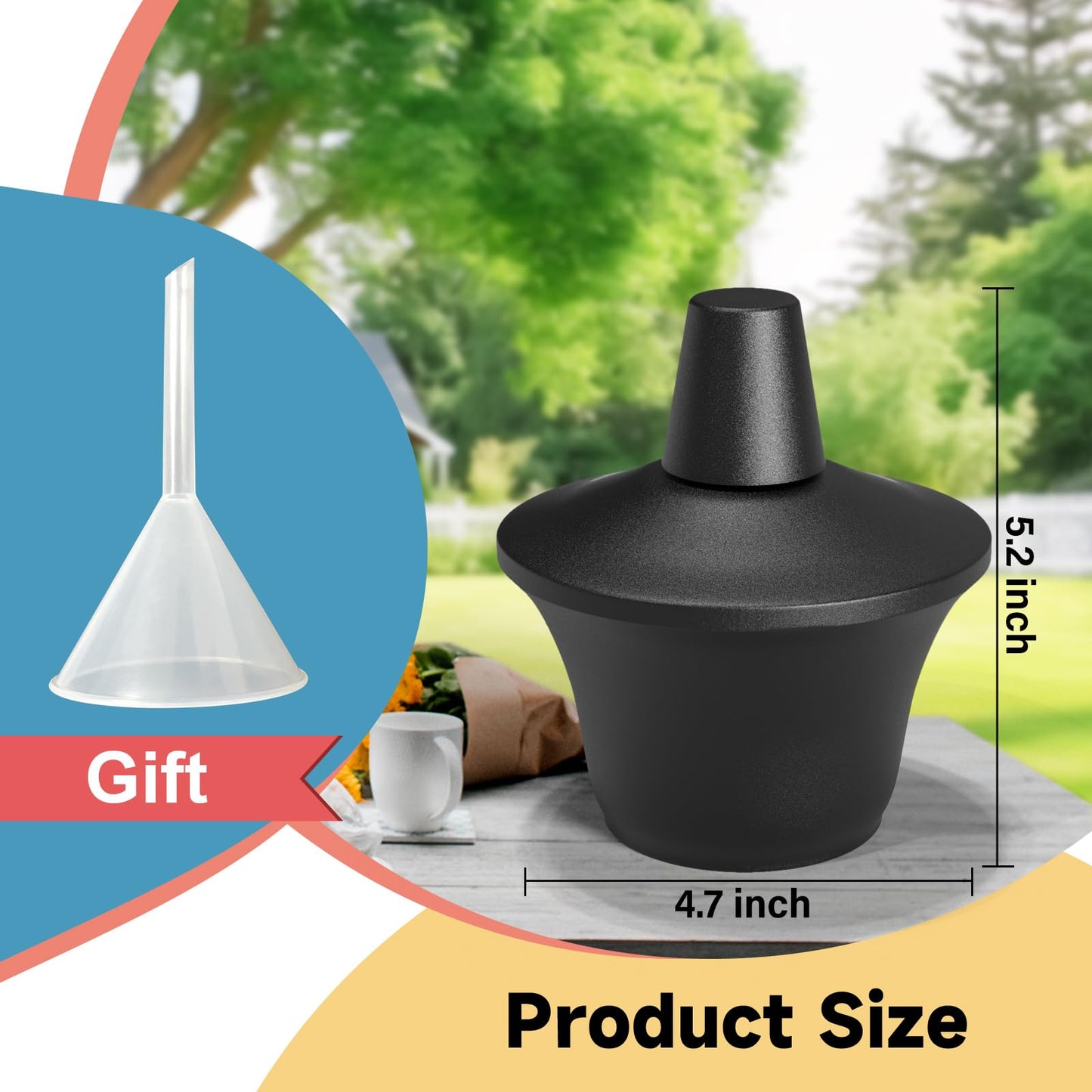 FALBAWR Citronella Tabletop Torches, 14.5 oz Metal Oil Burners, Black, 4-Pack, Fiberglass Wick for Outdoor Use