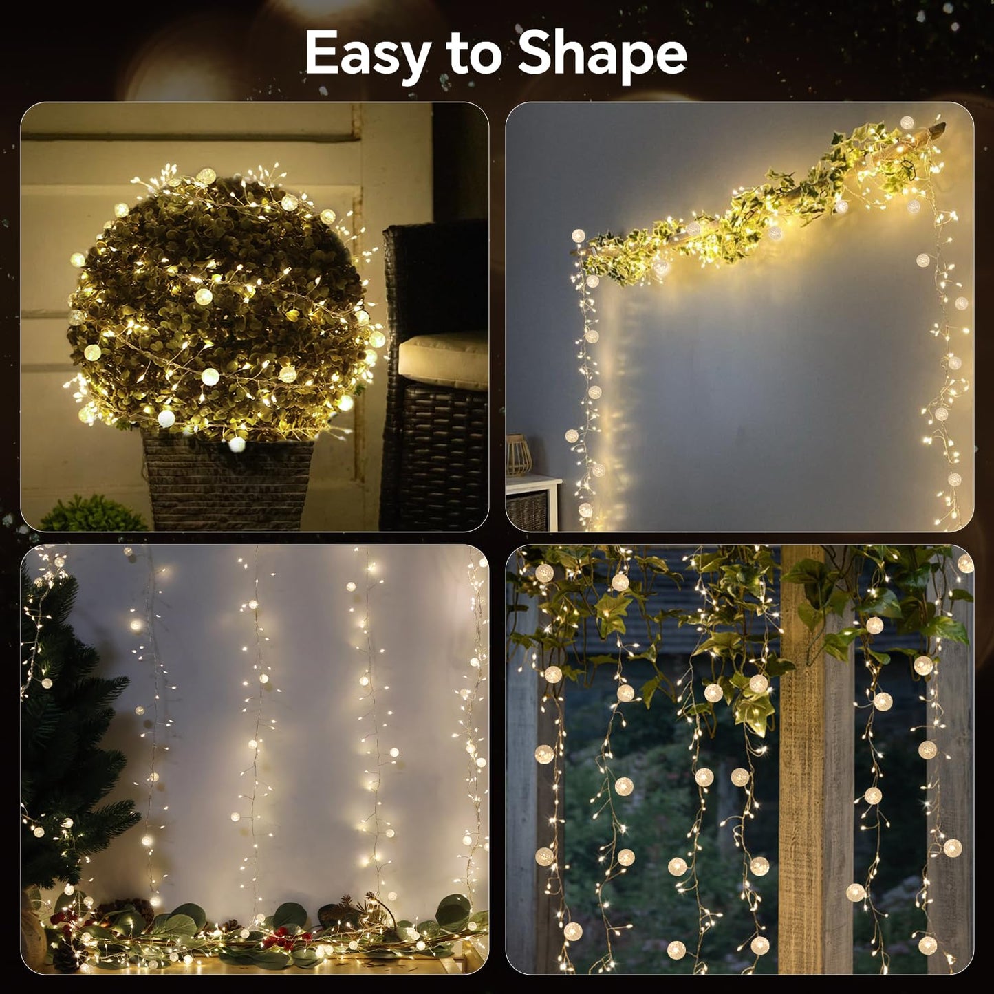 SNWLL Copper Wire Fairy Lights, 400 LED Twinkle Cluster, 26FT Warm White, Plug-in with Remote for Christmas Tree & Decorations