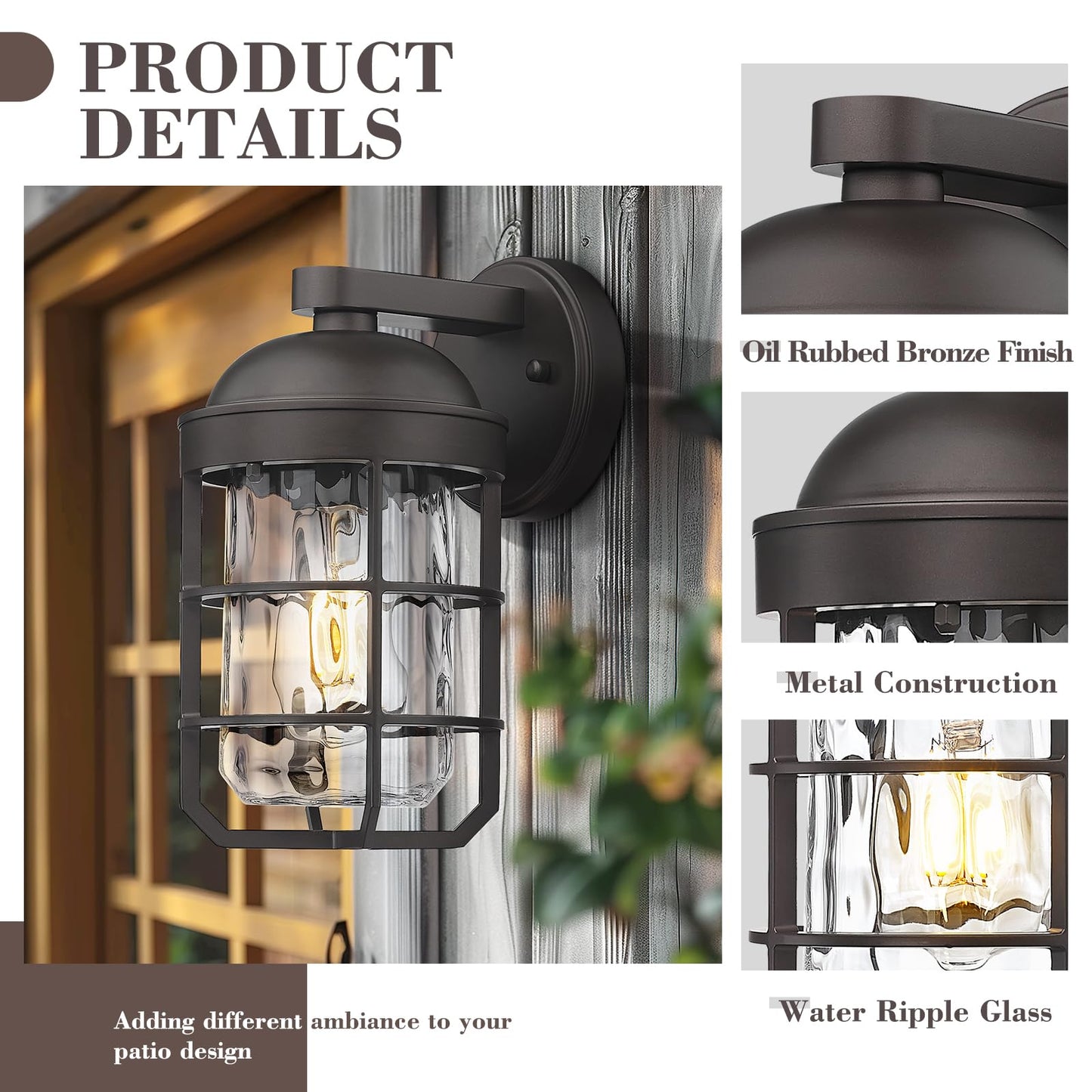 Emliviar Retro Wall Lamp - 1-Light Wall Mounted - Oil Rubbed Bronze with Water Ripple Glass - 11.3 Inch - Model GE255BL ORB-WG