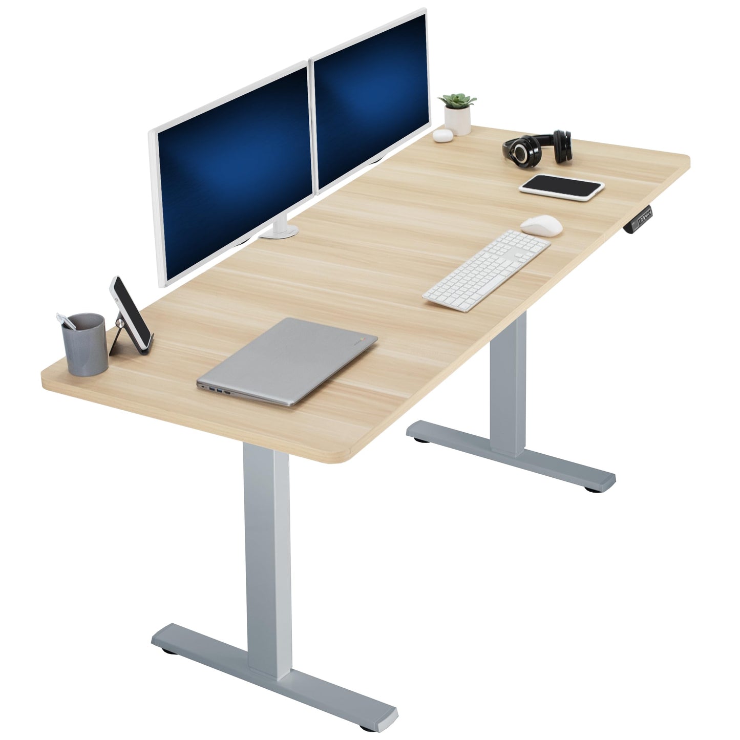 VIVO Electric 71 x 30 in Standing Desk, Memory Height Adjustment, 1B Series, Holds 220 lbs, Light Wood Top Gray Frame, DESK-KIT-1G7C