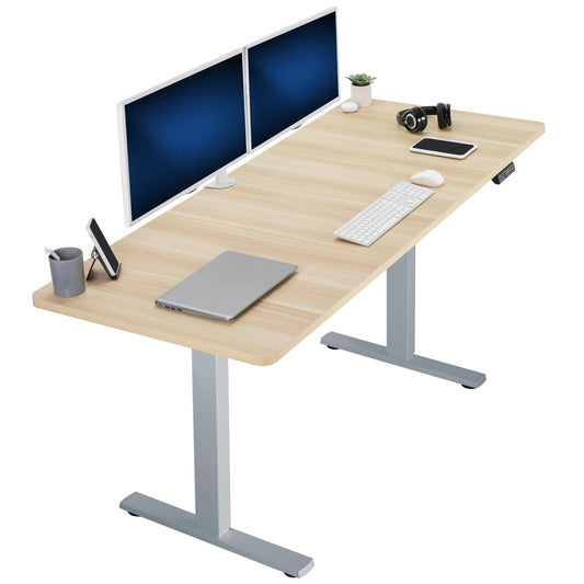 VIVO Electric 71 x 30 in Standing Desk, Memory Height Adjustment, 1B Series, Holds 220 lbs, Light Wood Top Gray Frame, DESK-KIT-1G7C