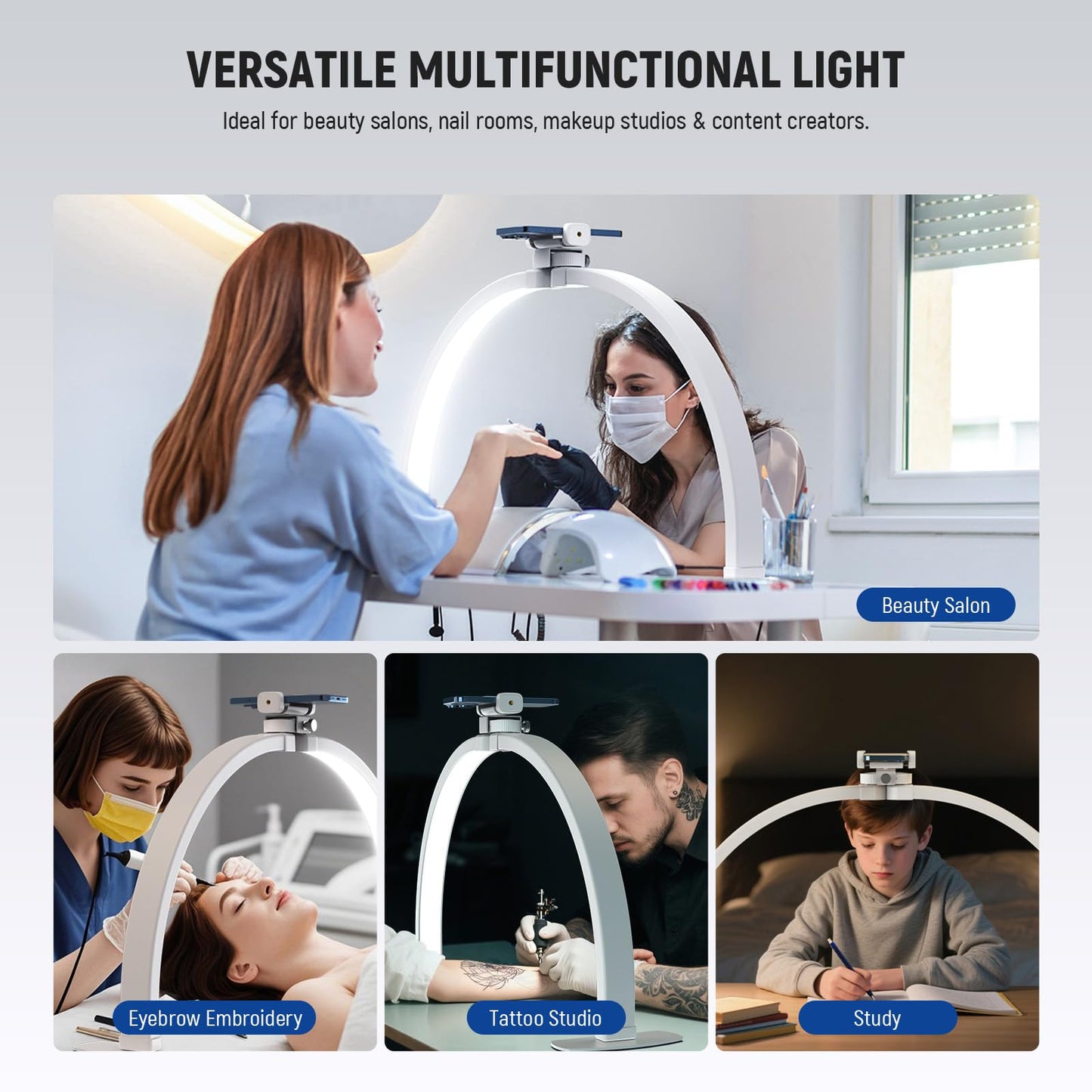NEEWER 29in Half Moon Nail Light, 36W Foldable Arc Lamp with Phone Holder, Model HM02-D, White