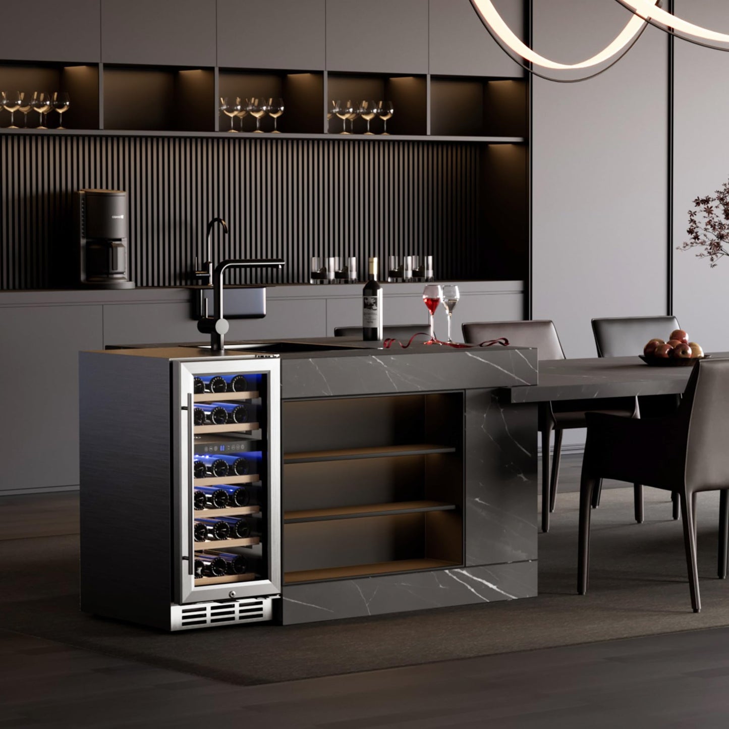 EUHOMY 15 Inch Wine Fridge, 33 Bottle Dual Zone Wine Cooler Refrigerator with Glass Door, Built-In or Freestanding Wine Refrigerator with Digital Temperature Control, for Home, Bar, Office