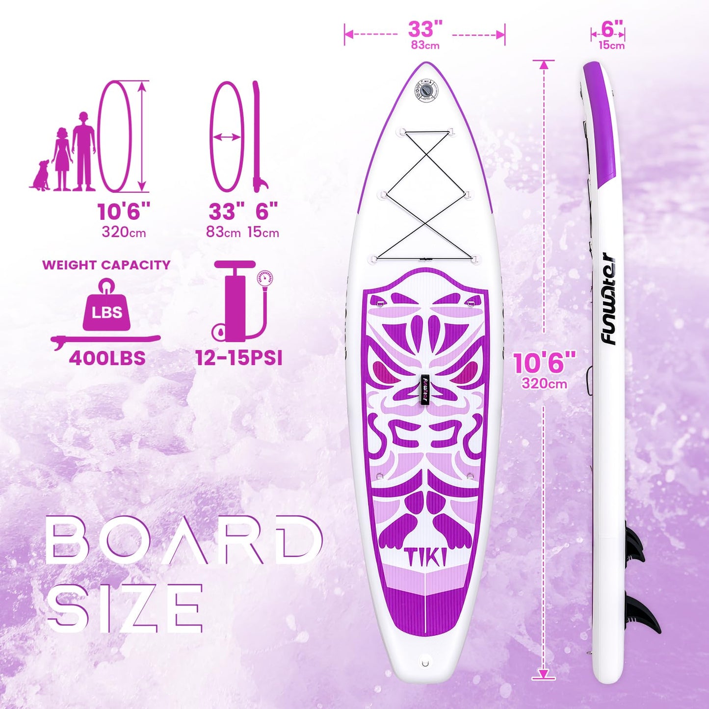 FunWater Inflatable 10'6×33"×6" Ultra-Light (17.6lbs) SUP for All Skill Levels Everything Included with Stand Up Paddle Board, Adj Floating Paddles, Pump, ISUP Travel Backpack, Leash,Waterproof Bag