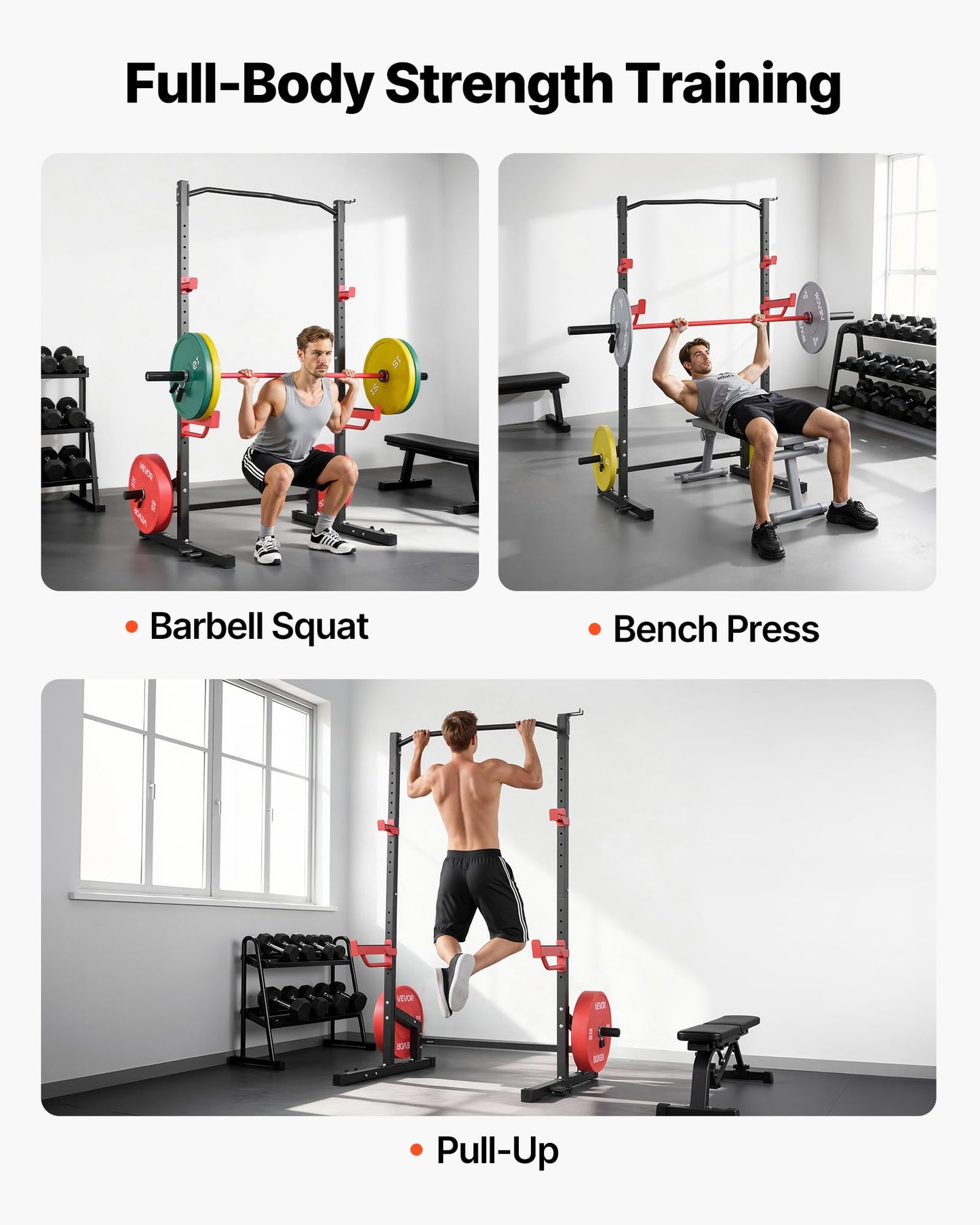 VEVOR Power Cage Squat Rack, Multifunctional Power Rack Home Gym, 1000LBS Strength Training Workout Equipment with 4 Band Pegs, Adjustable J-Hooks & Safety Bars for Barbell Squat Bench Press Pull-Up