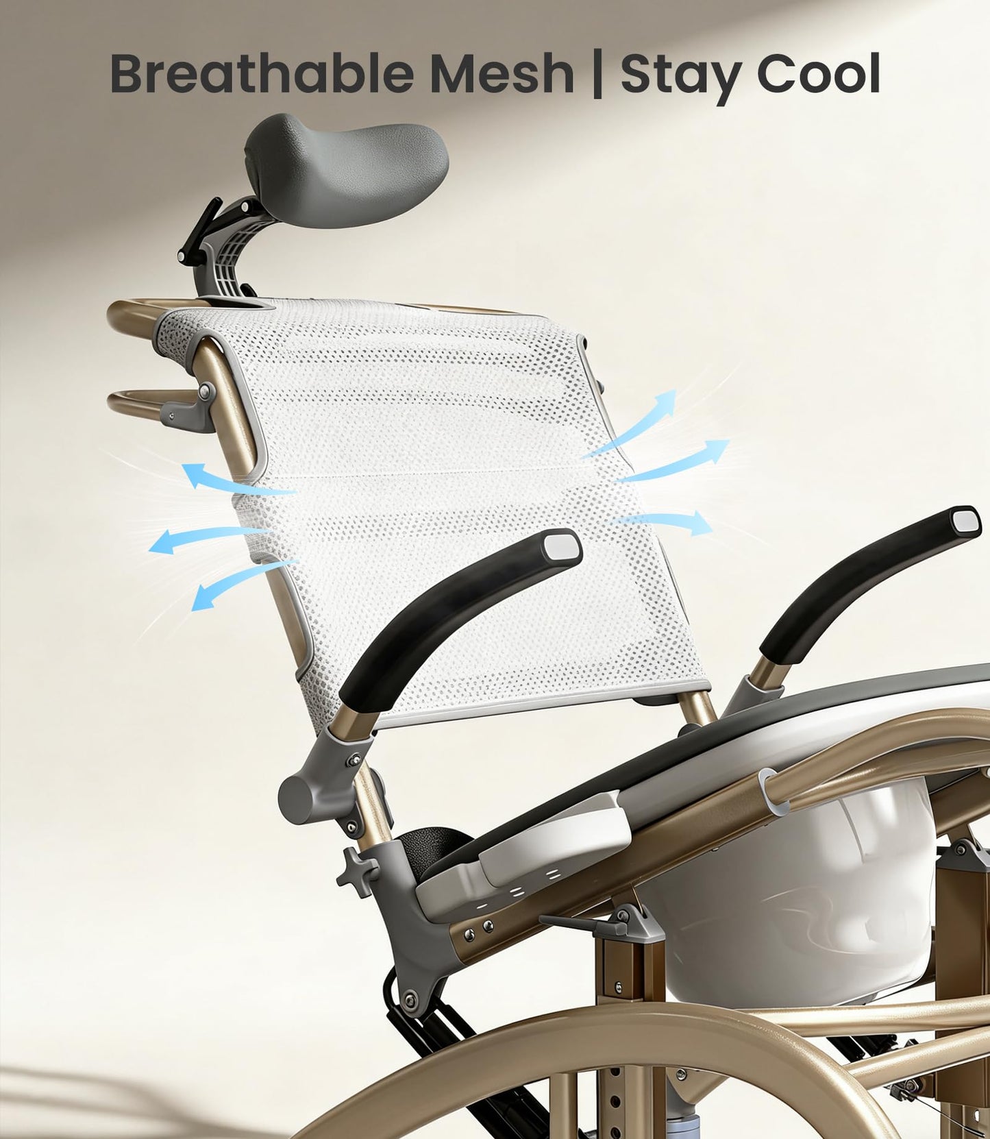 Vocic Reclining Shower Chair with Wheels for Elderly and Disabled, Height Adjustable Rolling Bath Chair with Drop Arms (300 lbs)
