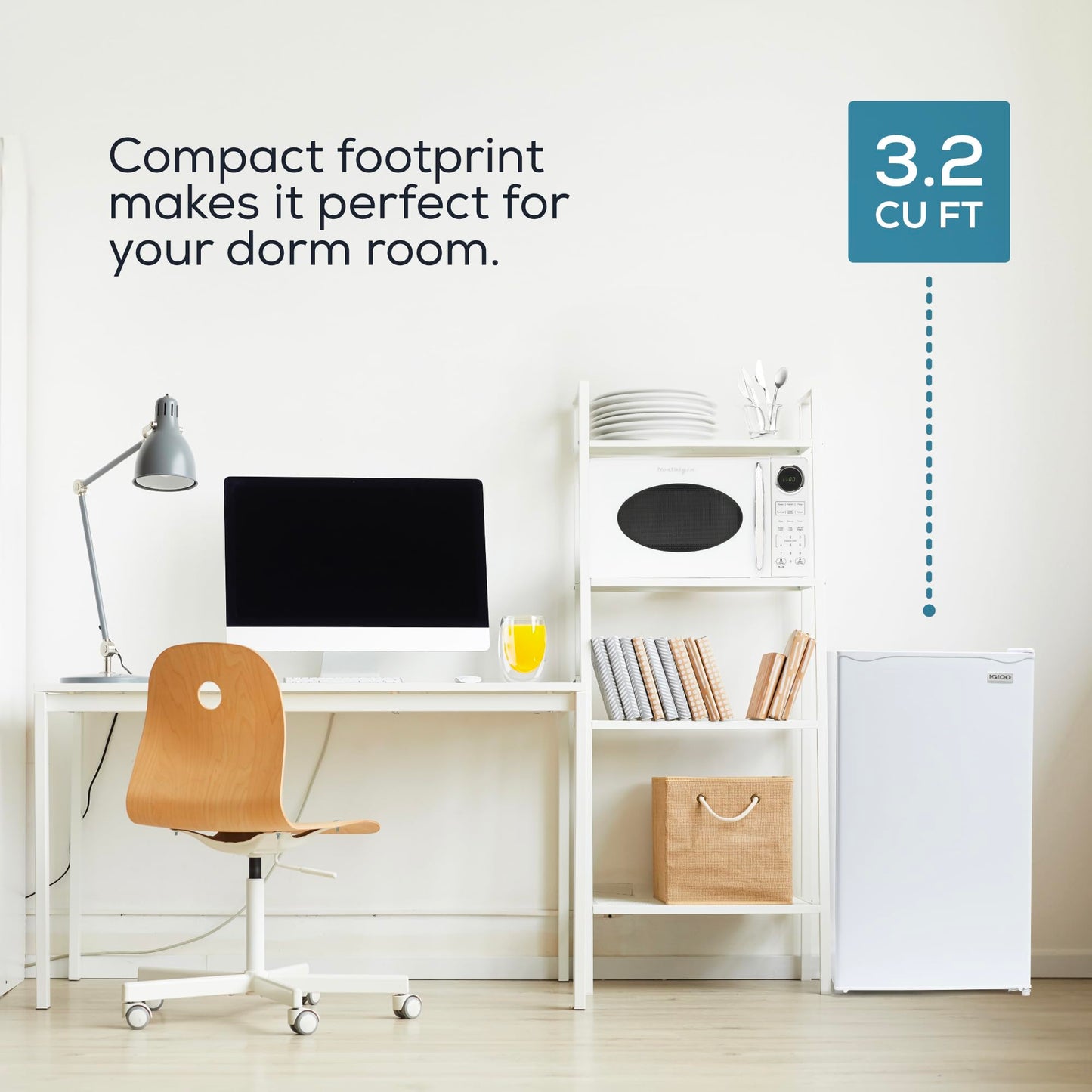 Igloo 3.2 Cu.Ft. Mini Fridge with Freezer - Single Door Compact Refrigerator with Glass Shelves for Homes, Dorms & Offices- Keep Snacks, Drinks & Frozen Foods Cool with Temperature Control Mini Fridge