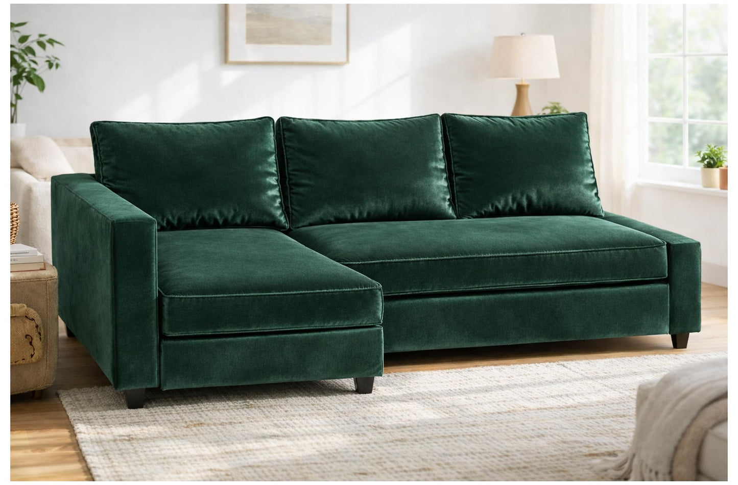 HomeTown Market Heavy Duty Velvet Friheten Sofa Cover Replacement Compatible with IKEA Friheten Sofa Bed Sleeper Sectional Corner Slipcover (Velvet D Green Right)