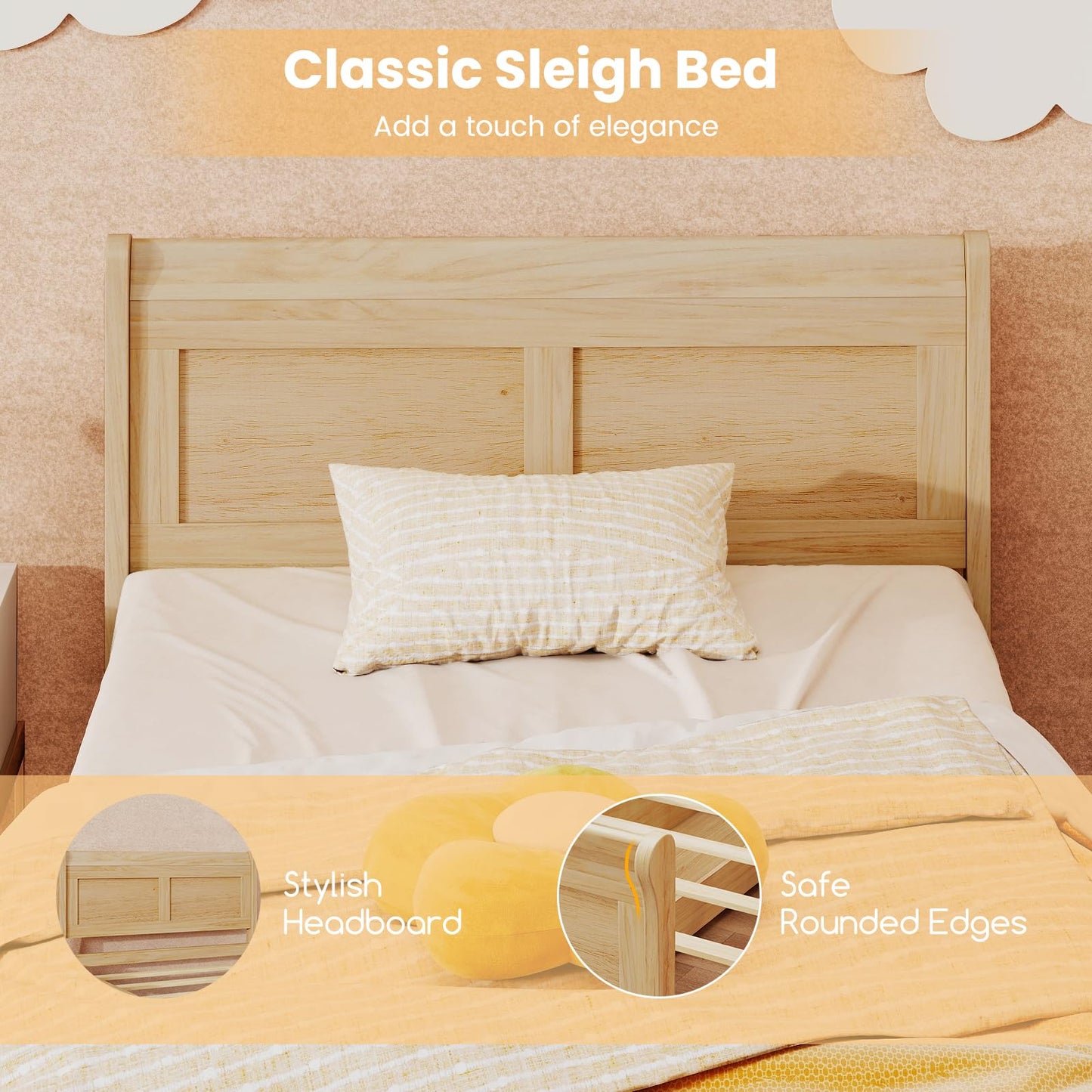KOMFOTT Twin Size Bed Frame with 2 Storage Drawers, Wood Platform Bed with Headboard & Footboard, Twin Storage Bed with Wooden Slats Support for Kids, Teens, Adults, No Box Spring Needed, Natural