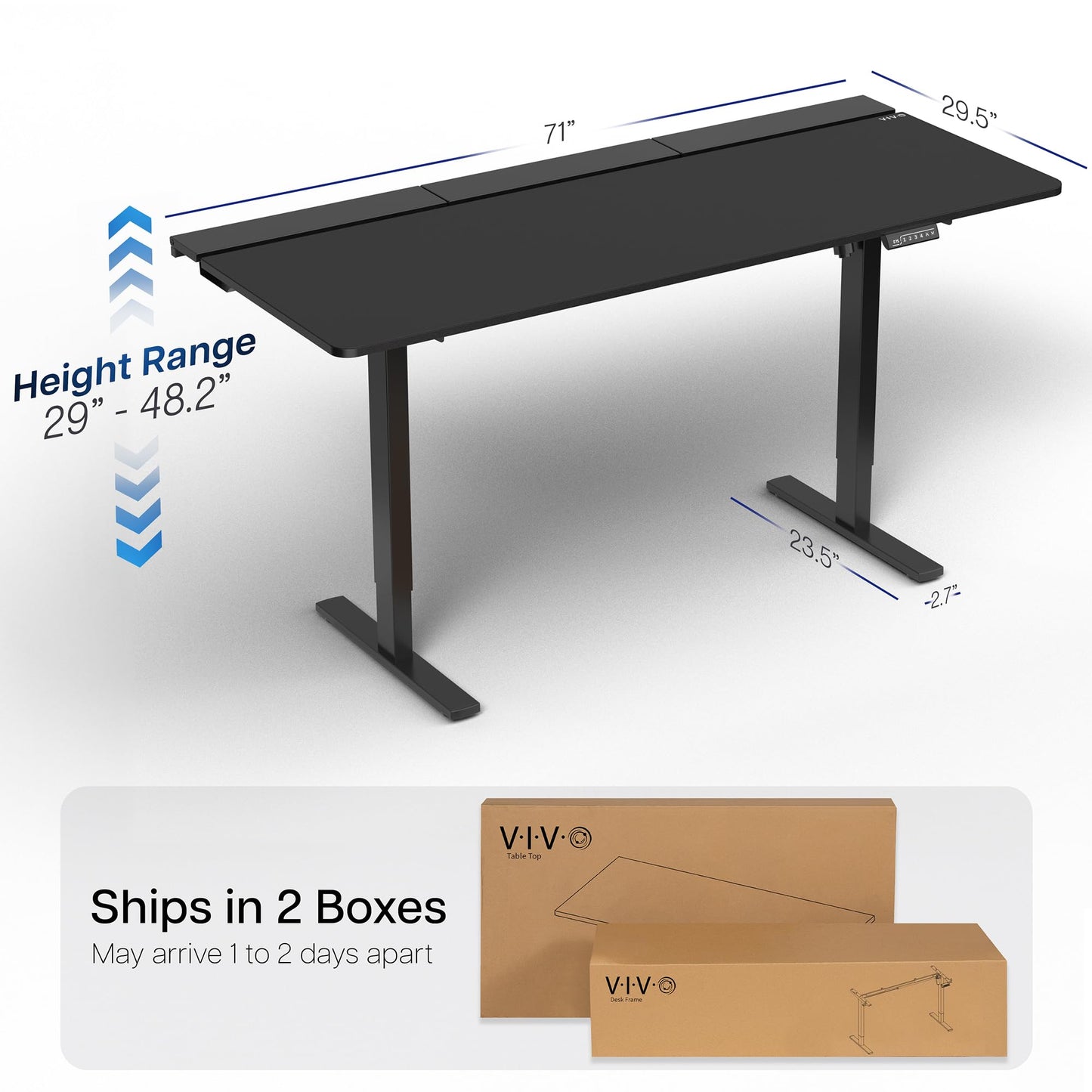 VIVO Electric 71 x 30 in Standing Adjustable Gaming Desk with Hidden Cable Trays, Full-Size Mouse Pad, Holds 220 lbs, Black Top Black Frame, DESK-KIT-1B6-P3B-71