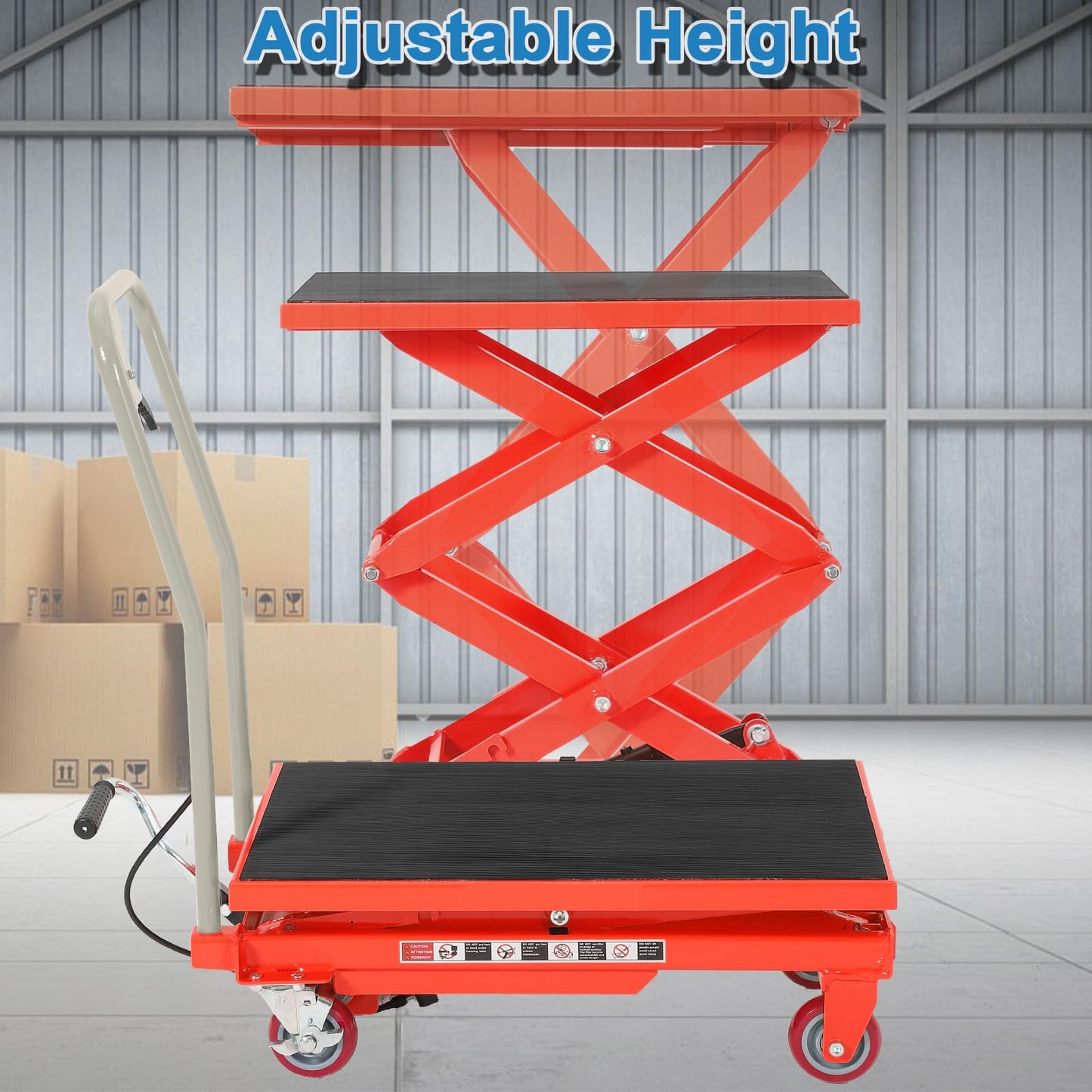 Garvee Heavy Duty Hydraulic Lift Table Cart 330LB Capacity, Double Scissor Lift Table with 50" Lifting Height, Non-Slip Platform & Locking Wheels for Garage, Warehouse, Workshop, Red