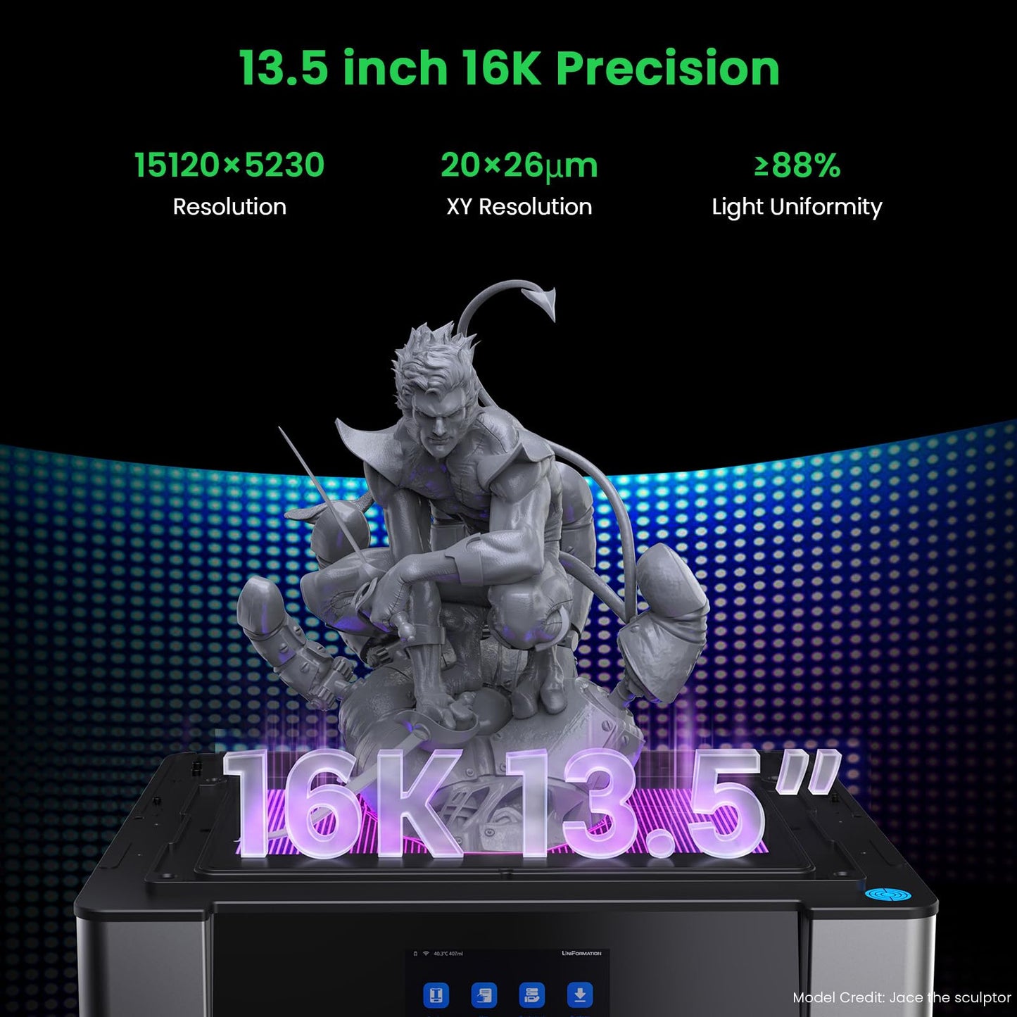 UniFormation GK3 Ultra 13.5-Inch Large Resin 3D Printer 16K High-Resolution LCD 3D Resin Printer Big Build Volume 11.8x6.3x11.8in, Auto Resin Heating, Auto Feeding System for Professional 3D Printing