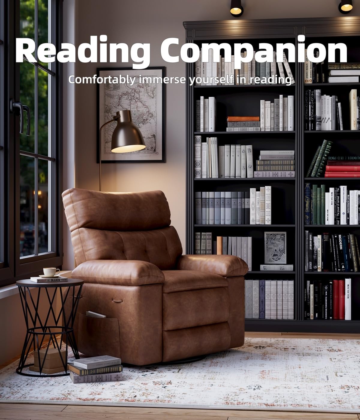 GarveeHome Oversized Recliner Chairs with Heat and Massage - 360° Swivel Lazy Boy Recliner Chair for Adults- Manual Rocking Chair with Remote Control for Living Rooms, Bedrooms and Nurseries - Coffee