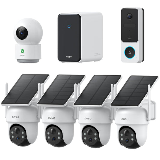 aosu 3K Solar Security Camea Outdoor Wireless Kit System with 2K Video Doorbell & Indoor Camera, 360° Protection, AI Alerts, Cross-Camera Tracking, Color Night Vision, Expandable to 16TB Local Storage