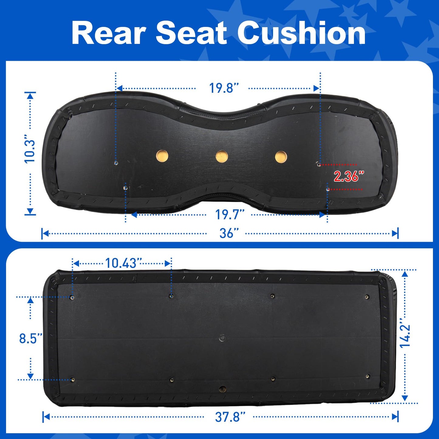 NOKINS Golf Cart Premium Seat Cushion Kit,Seat Back & Seat Bottom Cushion Assembly (Black, Fits Aftermarket Standard Rear Seat)