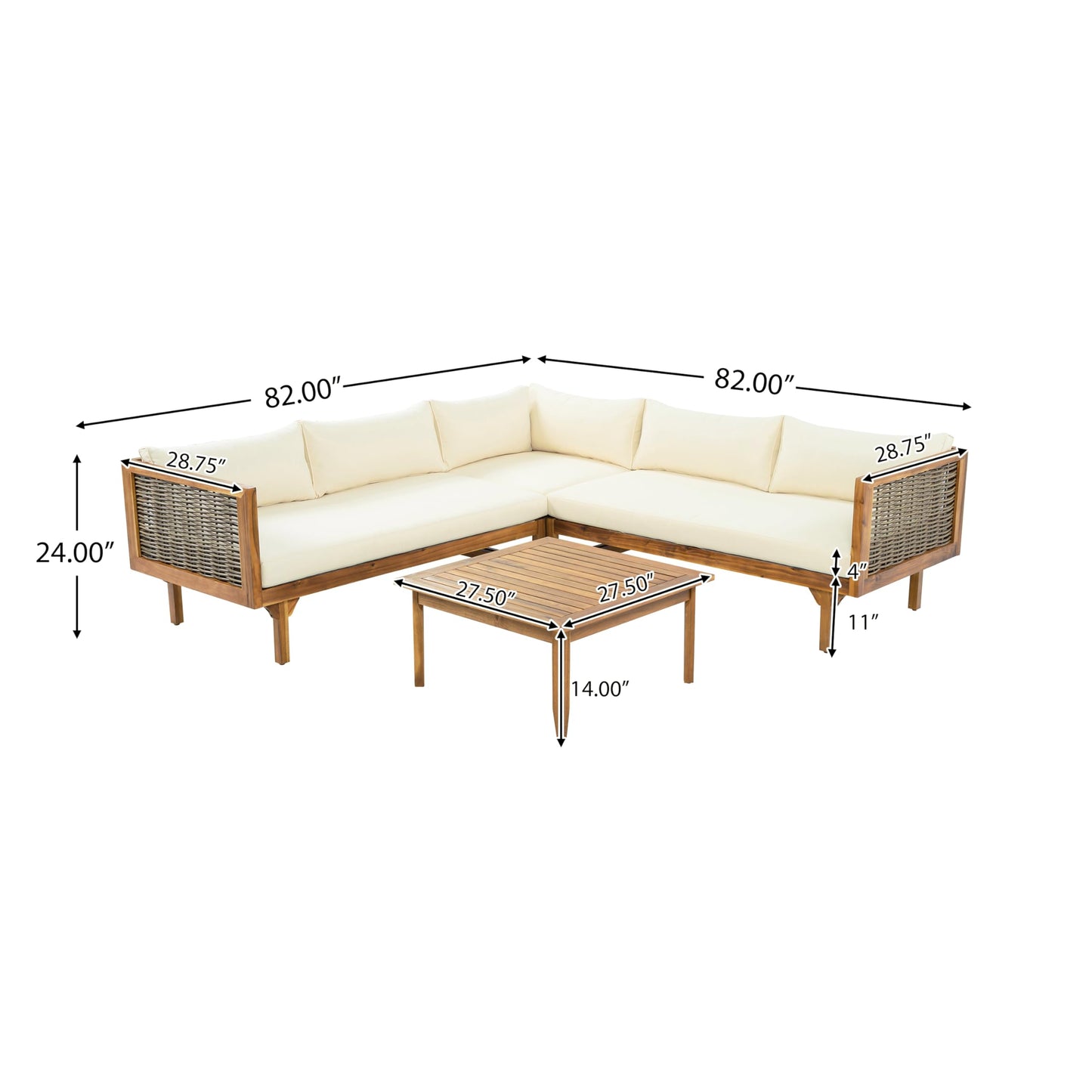 Merax Acacia Wood Outdoor Patio Furniture Set with L Shape Sectional Sofa and Coffee Table for Garden, Backyard, Porch and Balcony