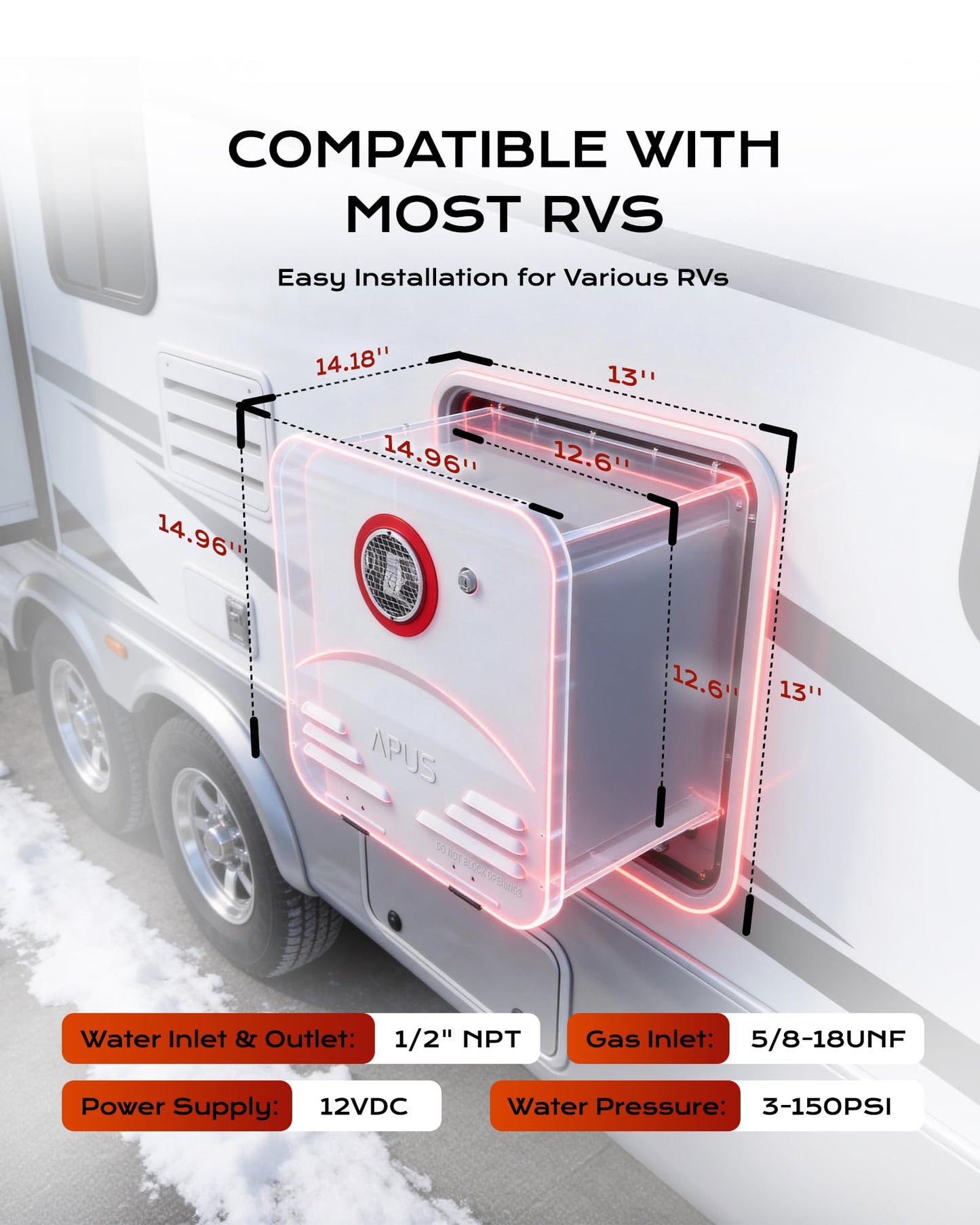 APUS RV Tankless Water Heater, 68,000 BTU Propane Gas On Demand Hot Water with White Door&Remote, 12V, 3.9 GPM, High Altitude Ready, CSA Certified, Compatible with All RVs,Ideal for RV Family & Camper