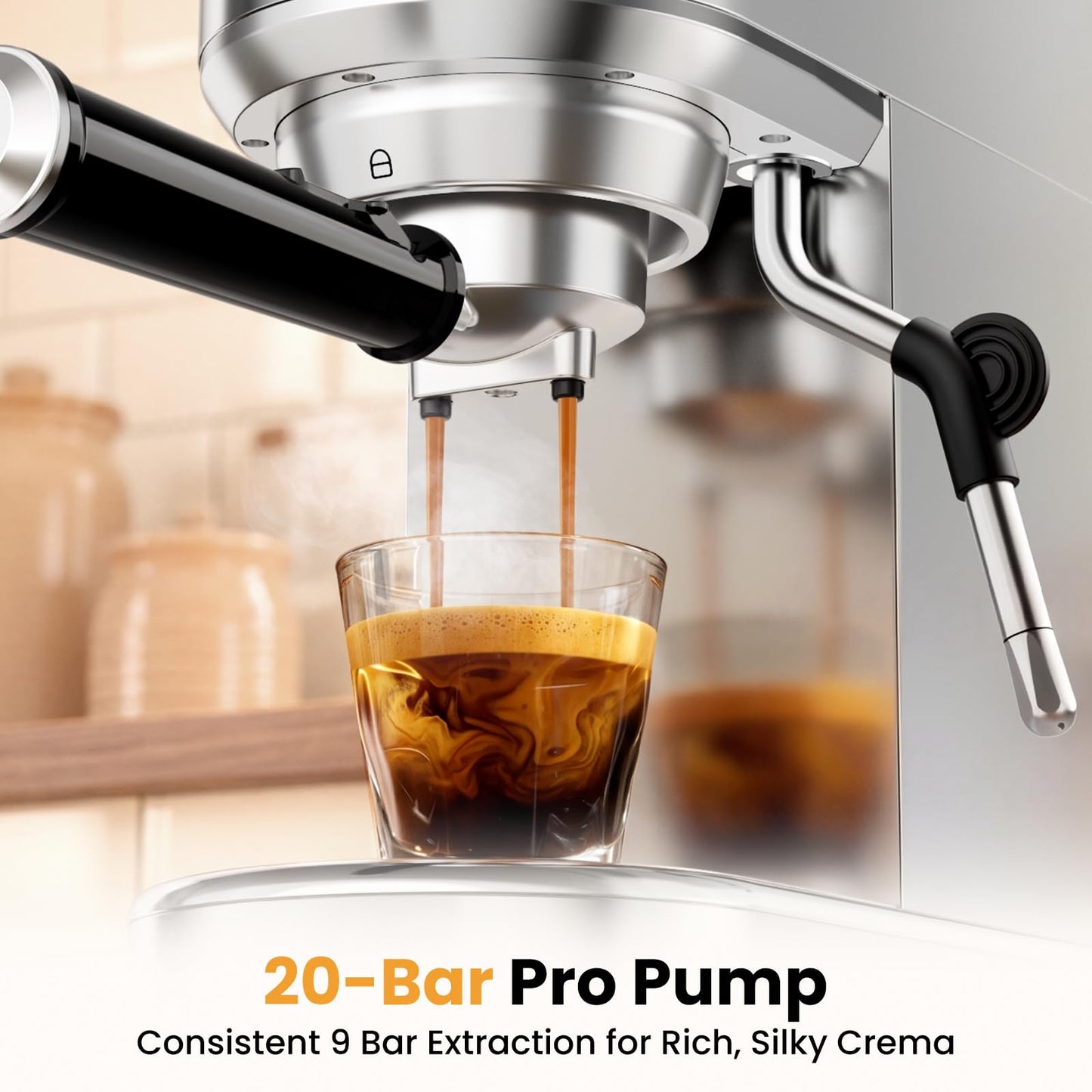 Espresso Machine 20 Bar, Compact Espresso Coffee Machine with Milk Frother, Stainless Steel Coffee Maker with 34oz Removable Water Tank, Cappuccino Machine for Home, Office, Fathers Day Dad Gifts