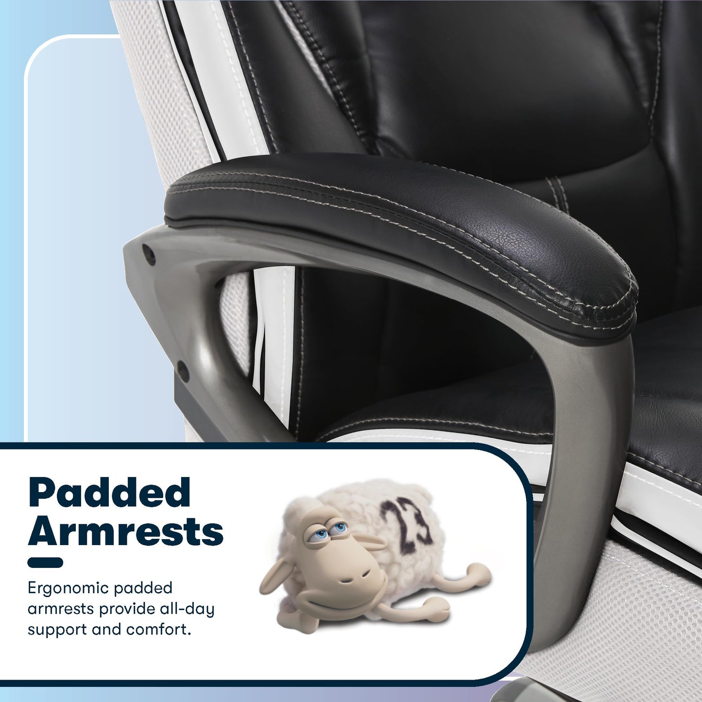 Serta® Lautner Executive Home Office Desk Chair, Ergonomic High-Back with Adjustable Lumbar and Body Pillows, SmartLayers™ and ComfortCoils® Technology, Mesh and Bonded Leather, Black and White