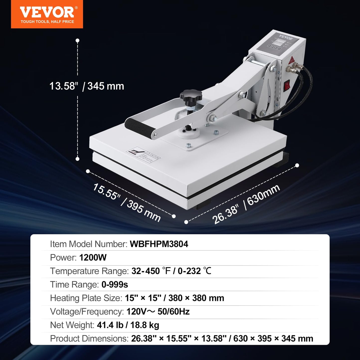 VEVOR Heat Press, 15x15 Heat Press Machine, Fast Heating, High Pressure Heat Press Machine for T-Shirt, Power Digital Industrial Sublimation Printer for Heat Transfer Vinyl, Easy to Use, White