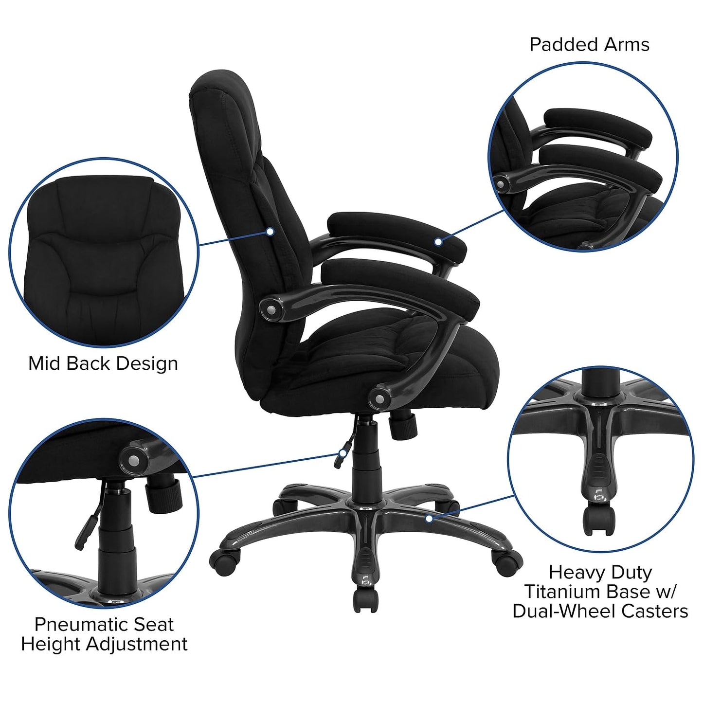 Flash Furniture Jessie High Back Black Microfiber Contemporary Executive Swivel Ergonomic Office Chair with Arms
