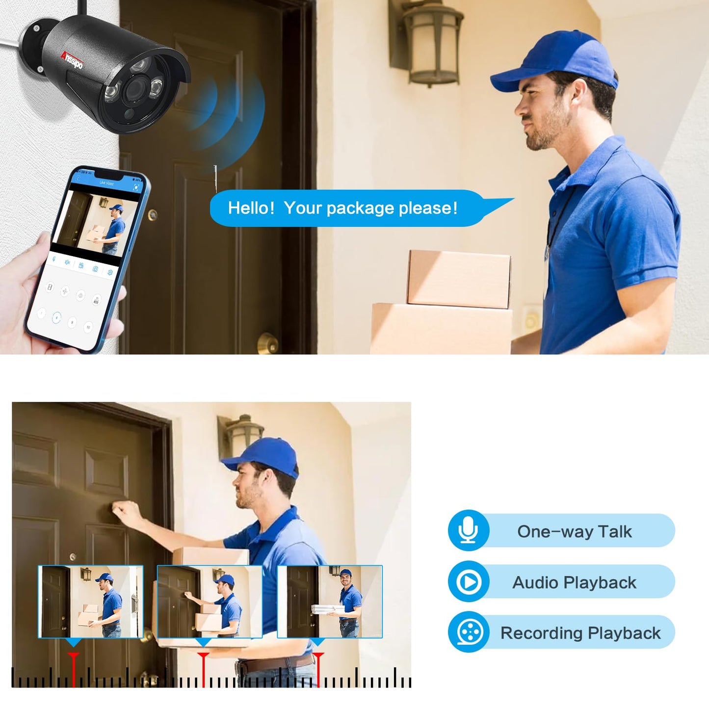4K Home Security Camera System, 8pcs 5MP Corded Power WiFi Surveillance Cameras Indoor Outdoor with One-Way Audio, Motion Detection, Night Vision, H.265+ 8CH Wireless WiFi NVR, NO Hard Drive