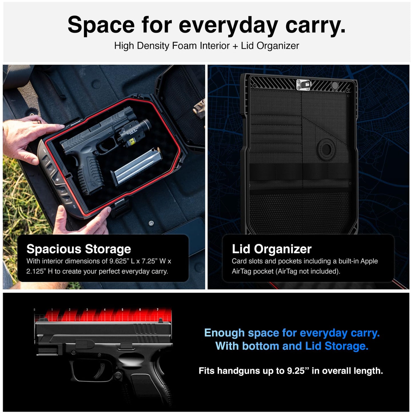 VAULTEK LifePod 20 Full-Size Biometric Lockable Weatherproof Case with Built-in Lock, Steel Security Cable, & TSA Handgun Case or Car Safe, Portable Travel Pistol Safe/Covert Black/Biometric