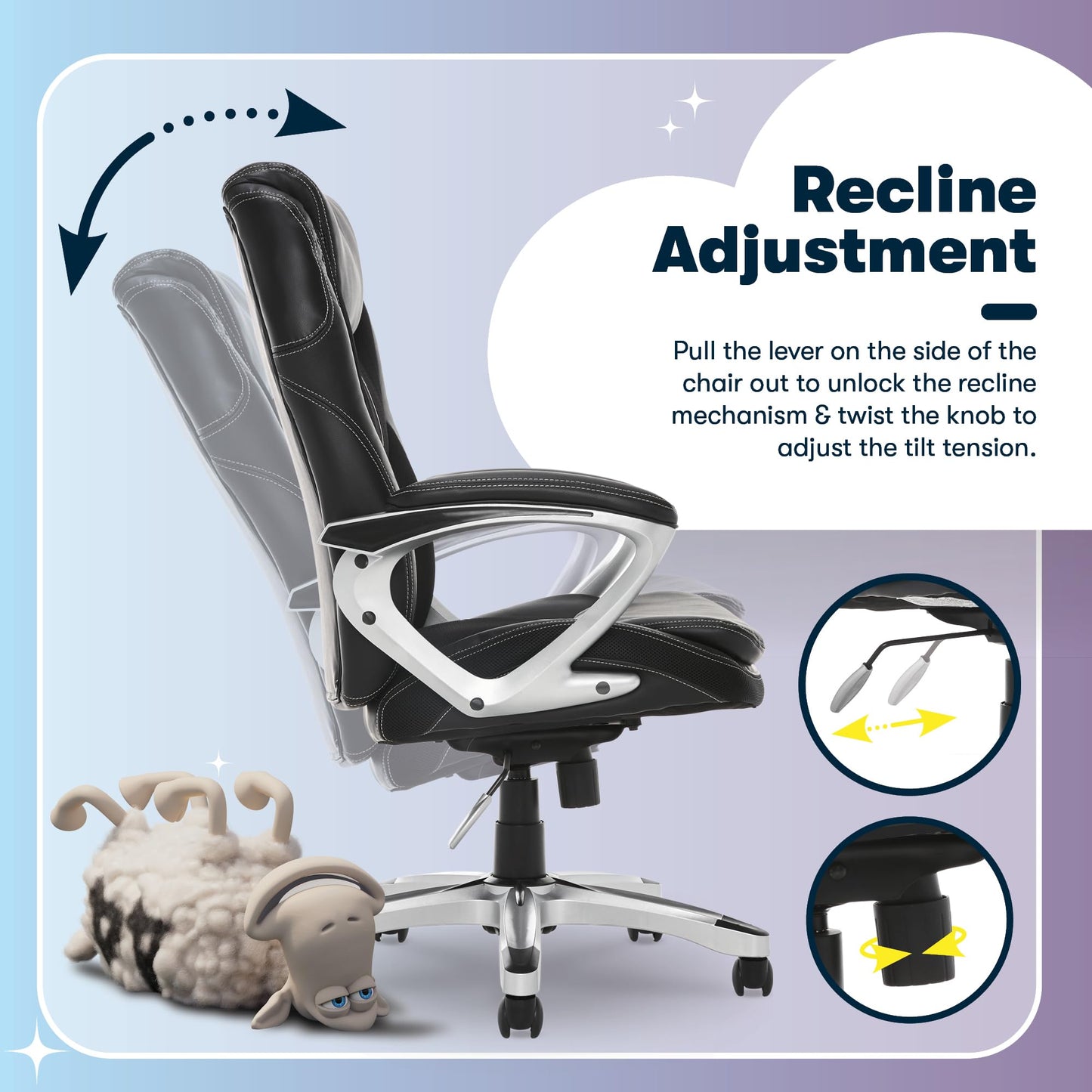 Serta Amplify Executive Office Chair with Faux Leather and Mesh, Adjustable Ergonomic Comfy Seat with Lumbar Support, Modern Computer DeskChairs, Swivel Rolling Wheels, Black