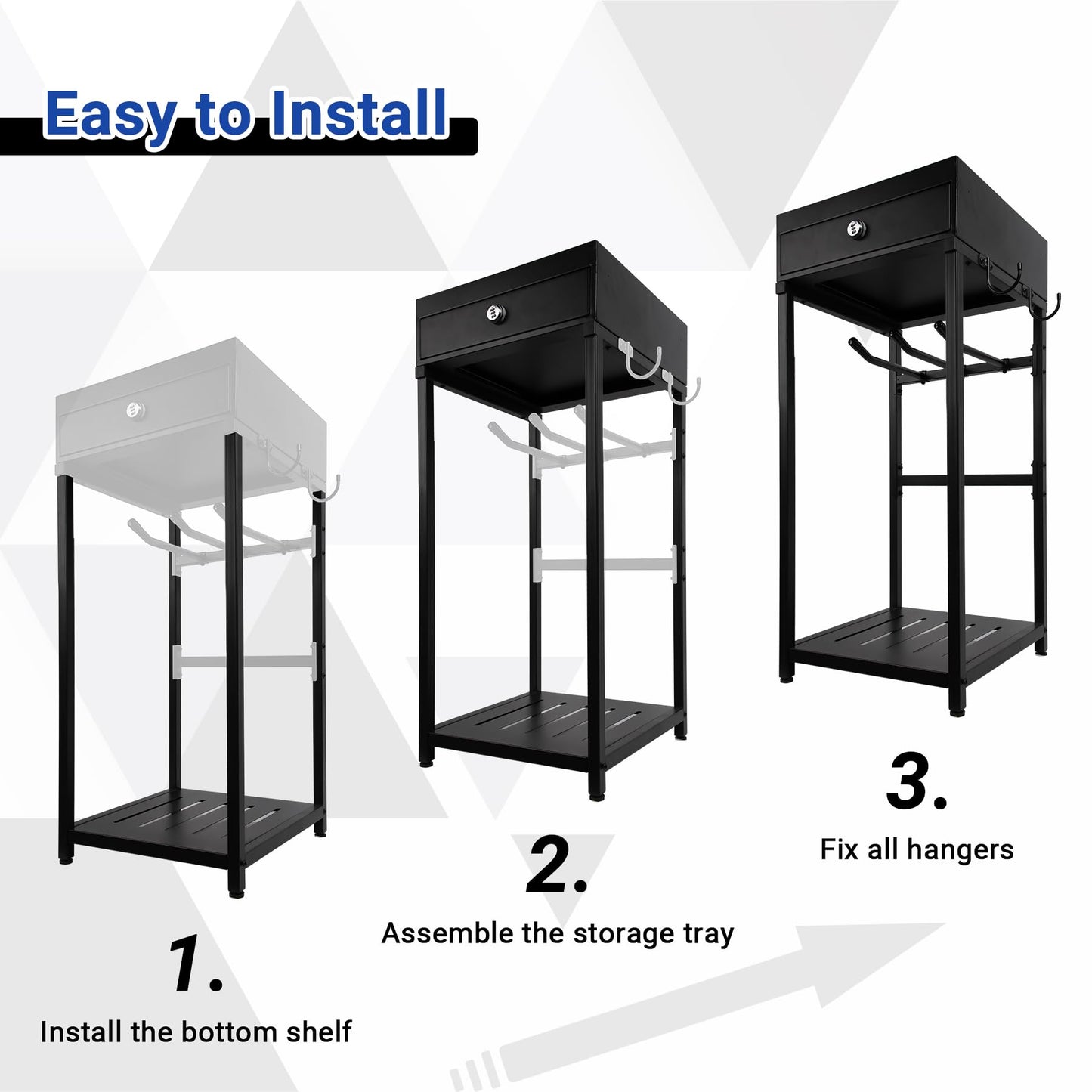 Neoaider Police Gear Stand with Gun Storage 42" x 18" x 18”, Police Hanger with 5 Hooks, Tactical Duty Gear Rack Decor with Thin Blue Line Flag, Black Body Armor Stand for Police Gift