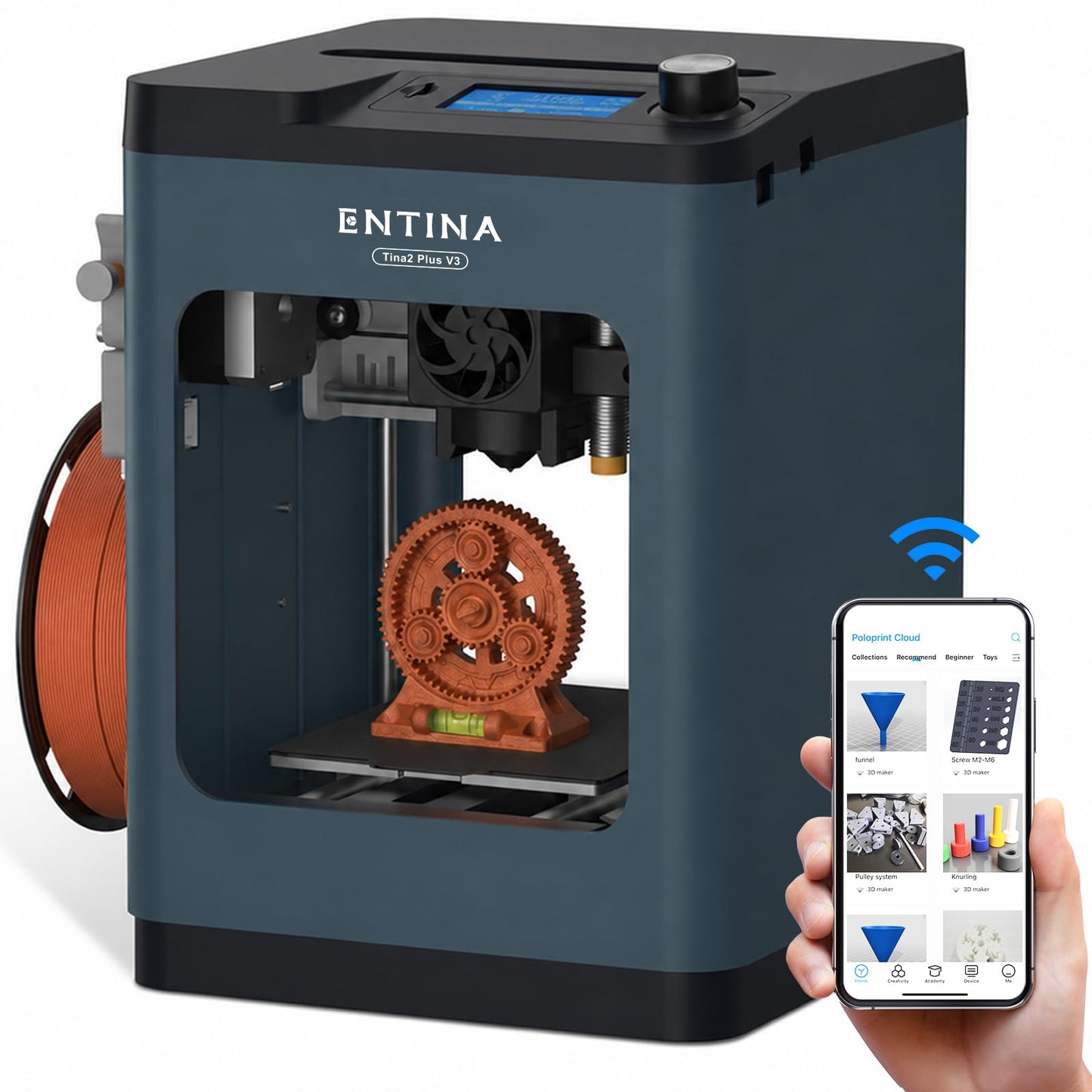 ENTINA TINA2PLUS 3D Printer,250 mm/s Fast Printing,Fully Assembled,Auto Leveling,245℃ Quick-Detach Nozzle,Dual-Sided PEI Coating Plate,Mini 3D Printer with Wi-Fi & App Control-from Beginners to Makers