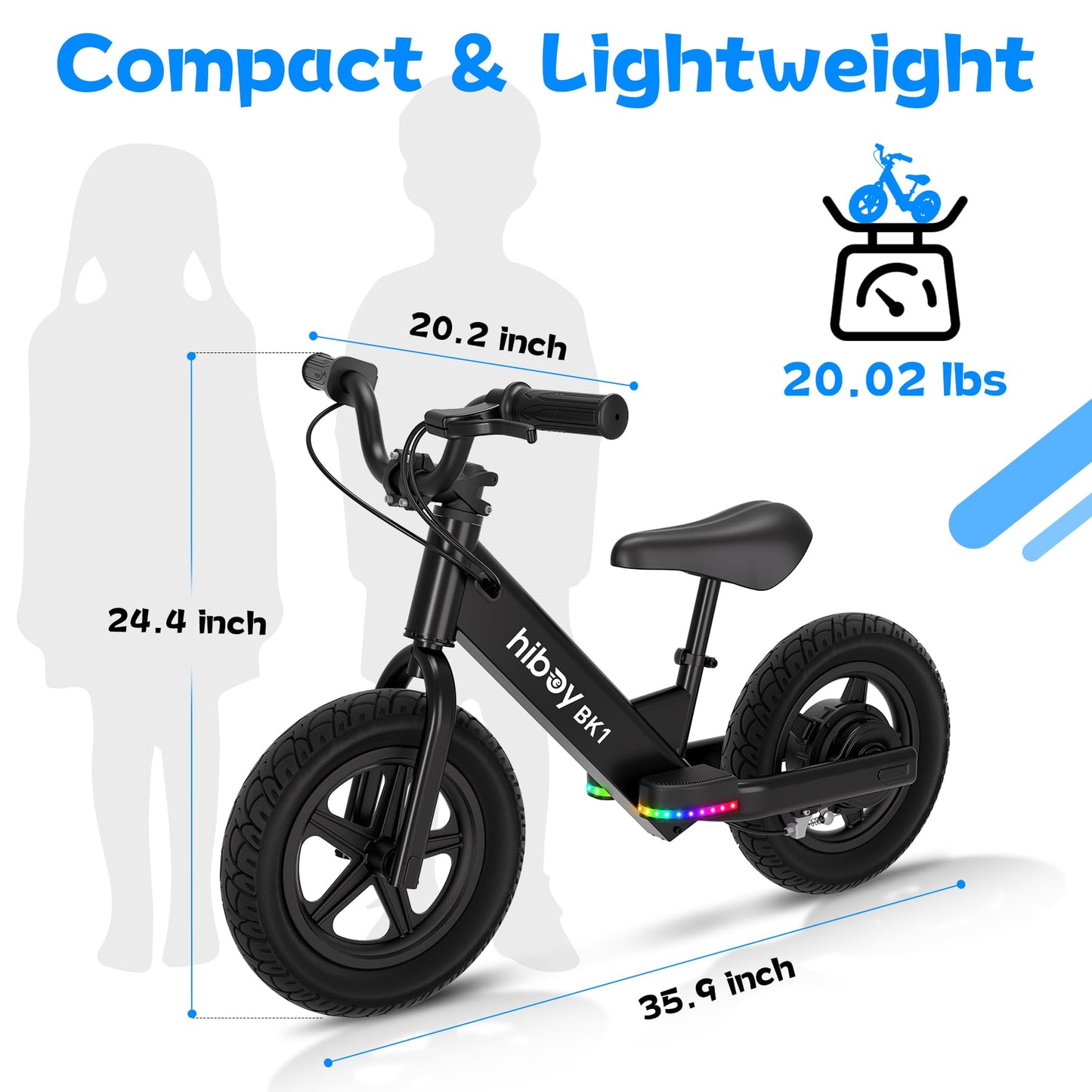 Hiboy BK1 Electric Balance Bike for Kids, 12 Inch Tires, 150W Peak Motor, Adjustable Seat, 21.6V/2.6Ah Battery, Electric Bike for Kids Ages 3-5