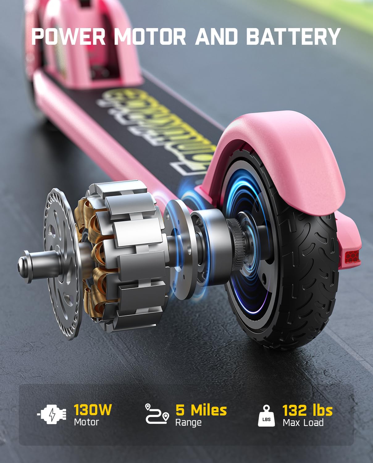 FanttikRide C9 Kids Electric Scooter Ages 8-12, Foldable for Kids 3.9-5.2 ft, 132 lbs, 5 Miles Range, Up to 40 mins Ride Time, 2 Safe Max Speed 6/10 MPH, 3 Adjustable Heights, Pink