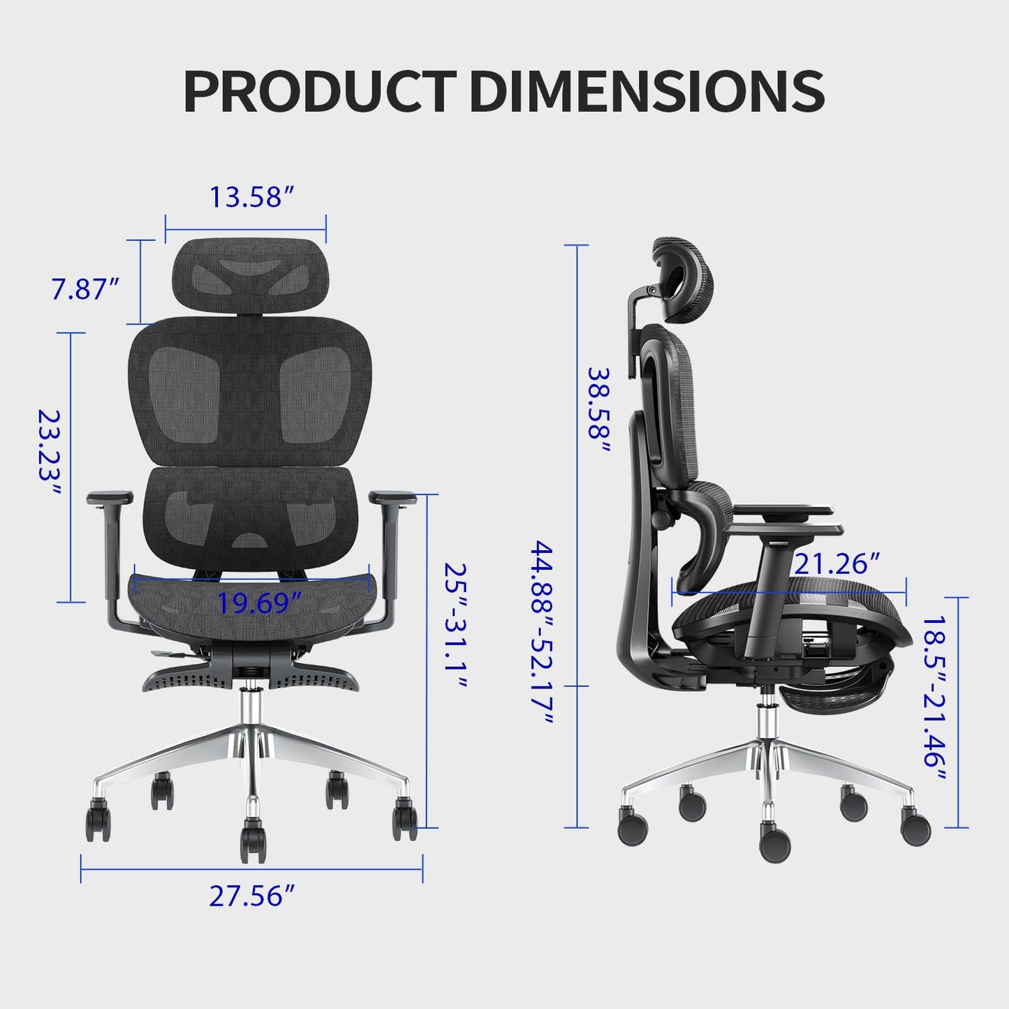PatioMage Ergonomic Office Chair with Footrest, Big and Tall Desk Chair with Adjustable Lumbar Support, Seat Depth & 3D Armrests, High Back Mesh Computer Chair for Home Office, Black