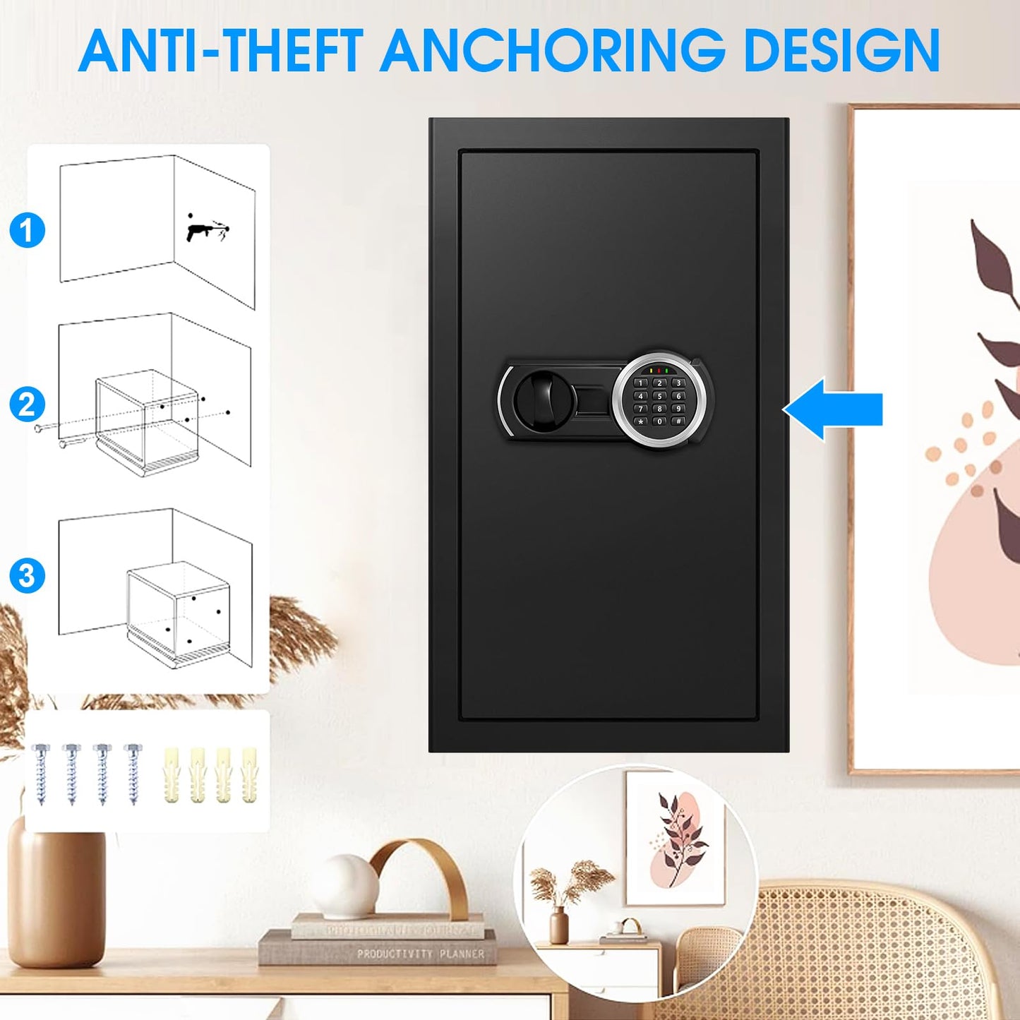 6.1 Cuft Heavy Duty Fire Security Home Safe Box, Large Floor Safe with Digital Keypad & Key Lock, Fire Proof Safes for Home with Three Removable Shelf, Anti-theft Tall Safes for Money, Cash, Documents