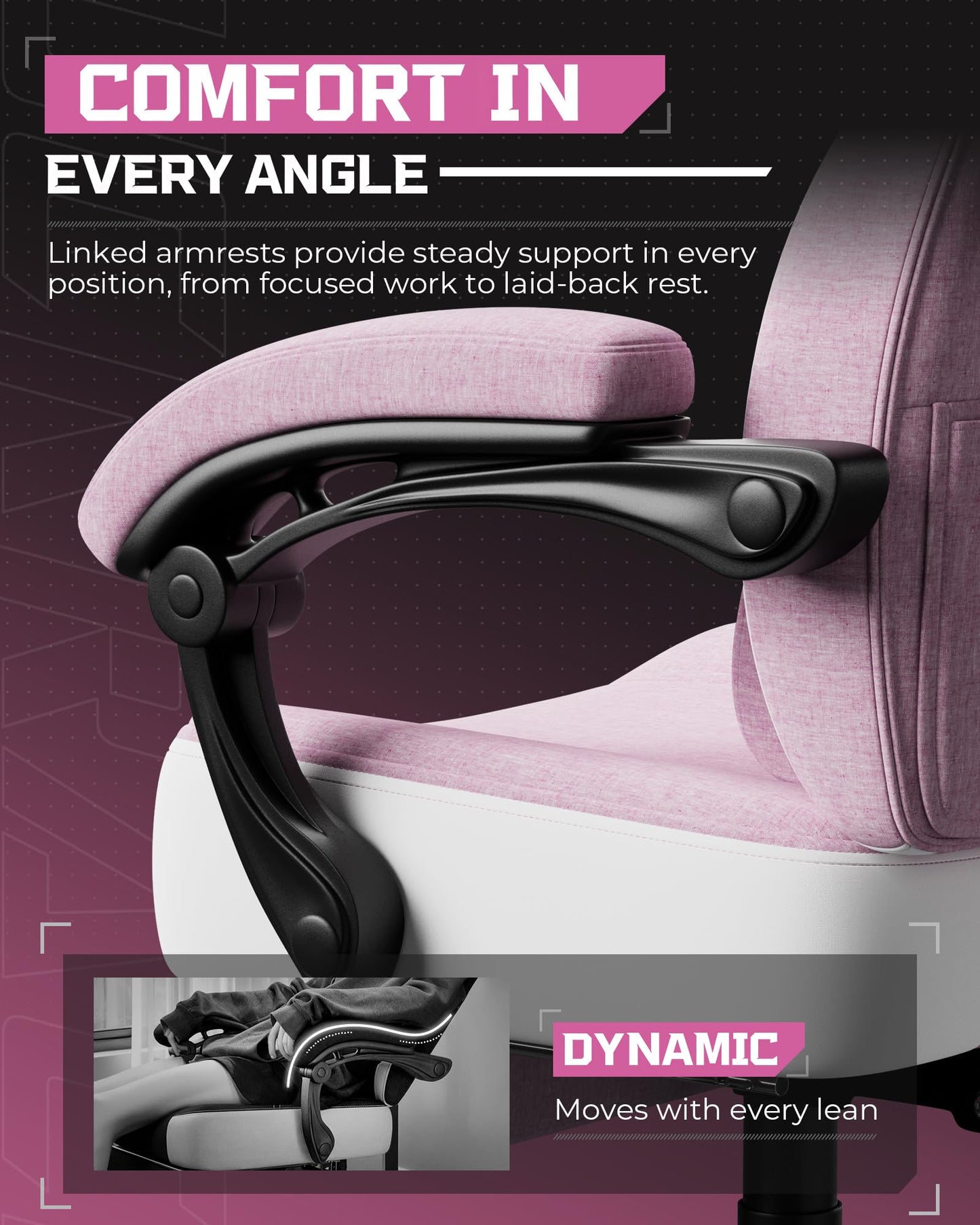 GTPLAYER Gaming Chair, Computer Chair with Footrest and Lumbar Support for Adults, 360°-Swivel Big & Tall Reclining Seat for Office or Gaming (Pink)