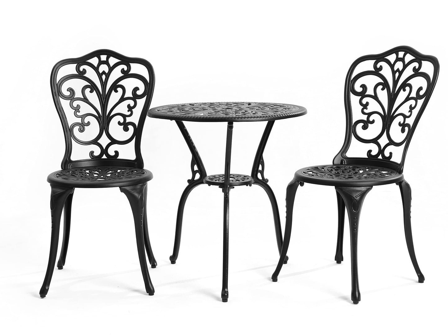 GDFStudio 3-Piece Outdoor Cast Aluminum Patio Bistro Set, Outdoor Bistro Furniture Set with Round Table and 2 Chairs for Patio, Balcony, Porch, Garden & Backyard, Weather-Resistant Patio Set, Black