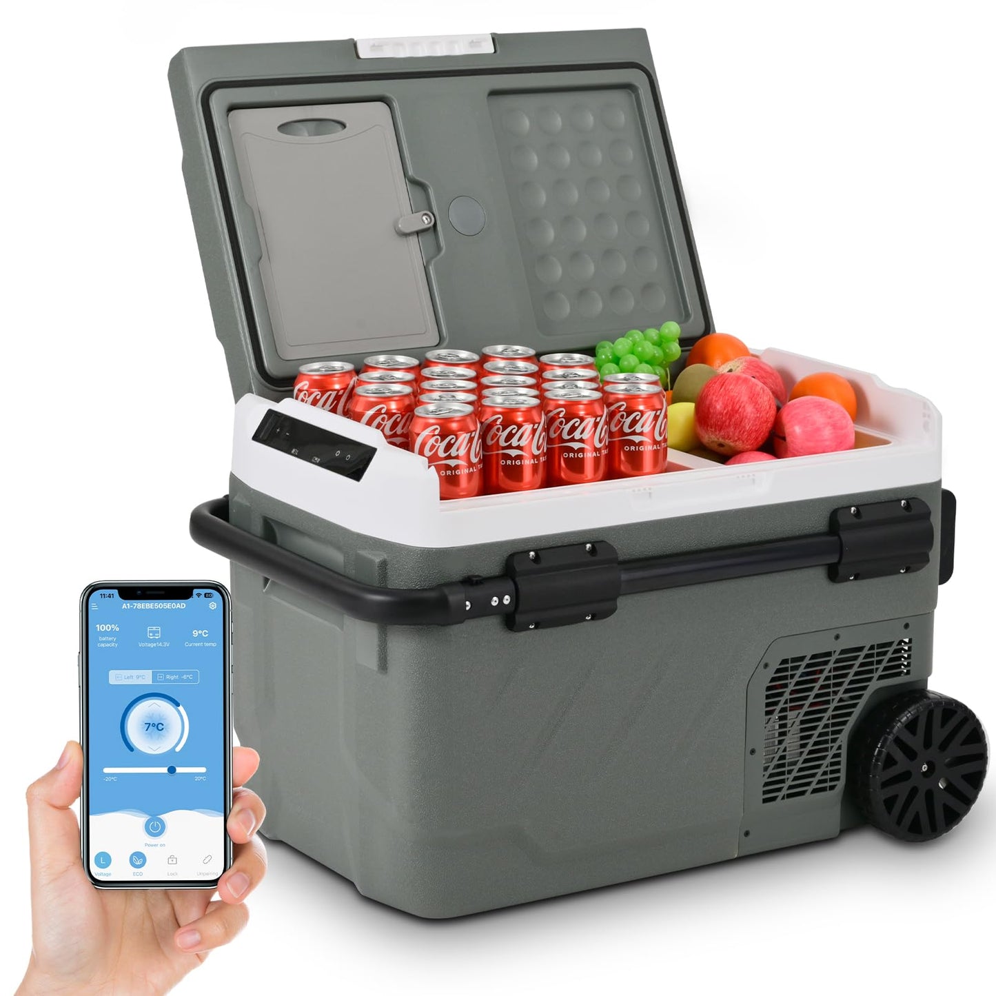 Alpicool 12V Car Refrigerator Portable Fridge Freezer, 52 QT Dual Zone Compressor Cooler with APP Control, Fast Cooling, Electric Cooler for Car Truck, RV, Camping, Travel (12/24V DC & 100-240V AC)