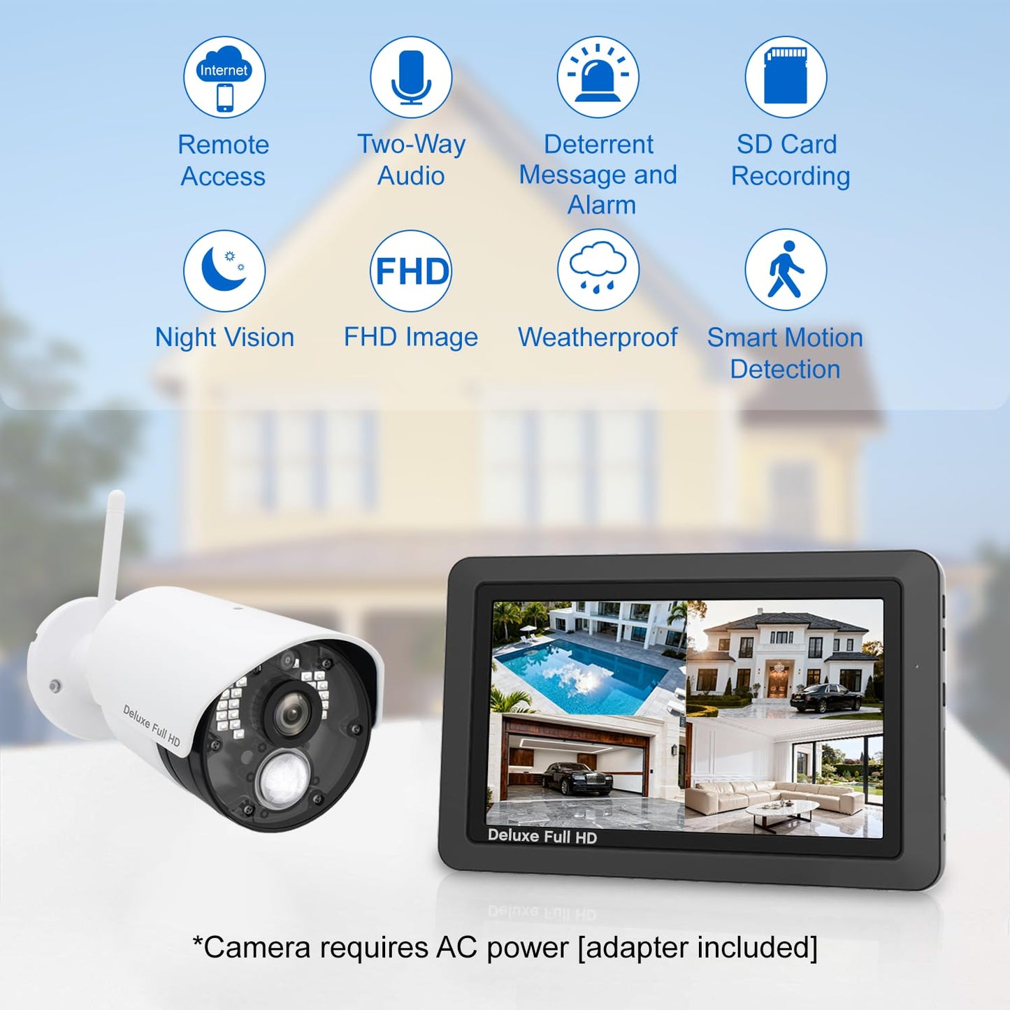 CasaCam Wireless Security Camera System Deluxe | 7" Touchscreen Monitor & 2 1080p Cameras | AC Powered, No Monthly Fees, Two-Way Audio, Free APP, SD Card and Battery Installed, Model VS5802