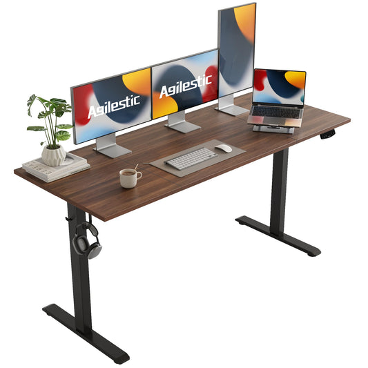 Agilestic Electric Standing Desk, 63 x 24 Inches Height Adjustable Desk, Sit Stand up Desk for Work Office Home, Splice Board, Dark Walnut